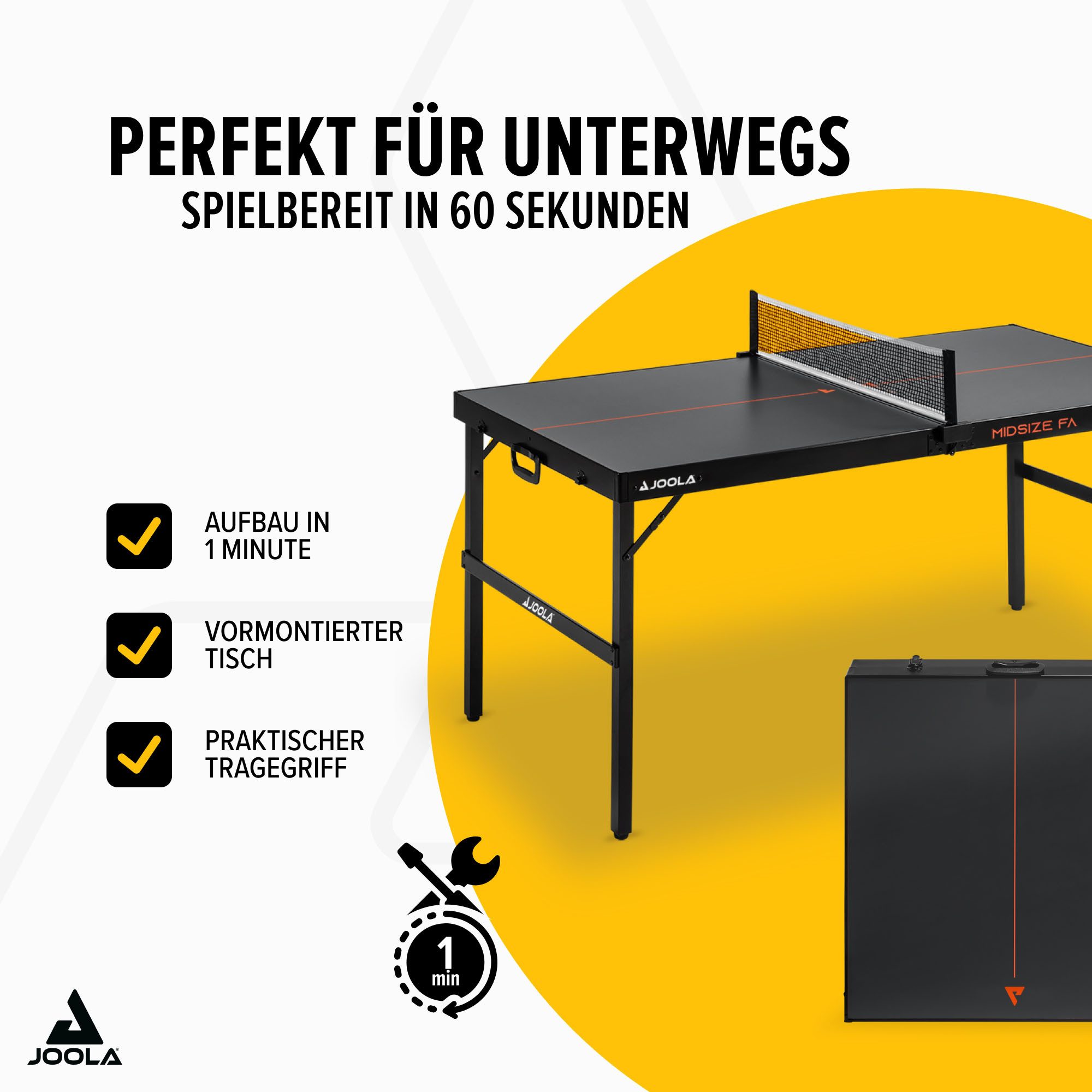 Joola Mini-Tischtennisplatte Midsize FA, Tischtennistisch im modernen Design inklusive Tischtennisnetz - 12 kg