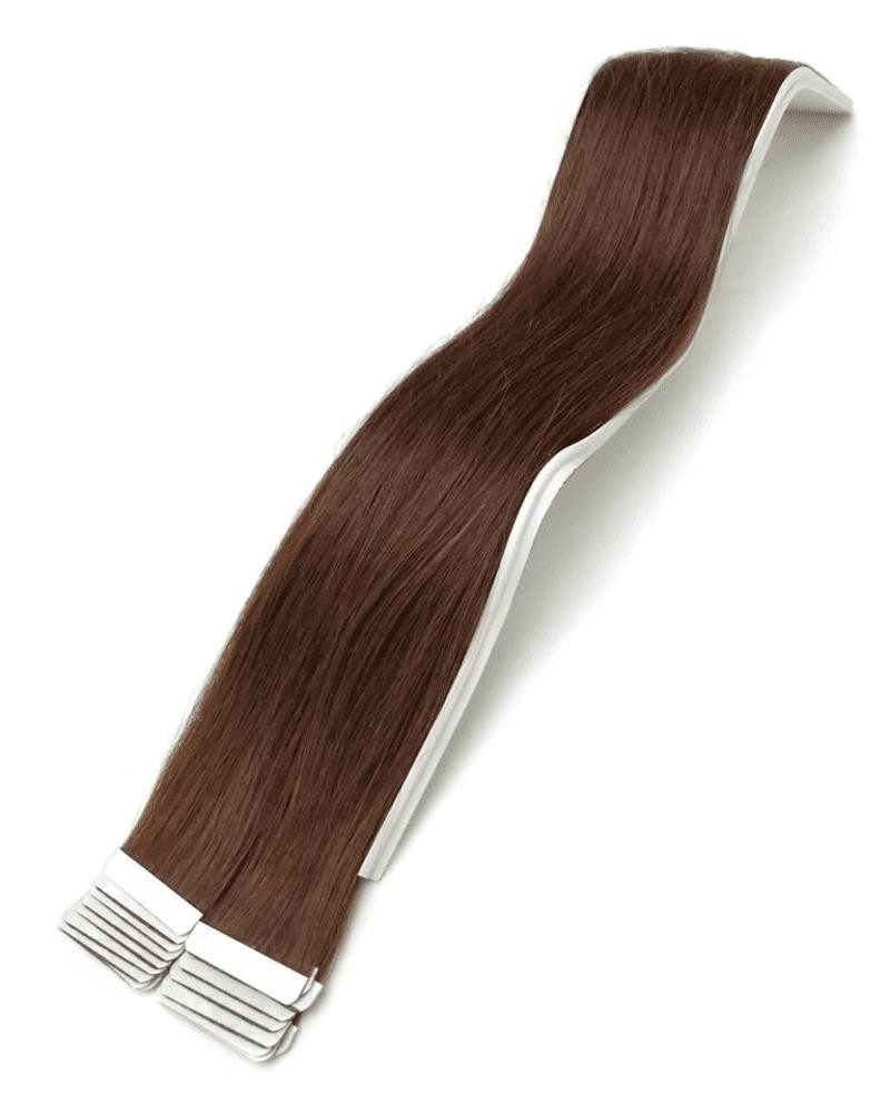 Haarwelten Deluxe Hair Extensions Echthaar-Extension Tape in Hair Echthaartapes, kastanienbraun, Remy Haar für Haarextensio, 100% Echthaar für Extensions als Tape