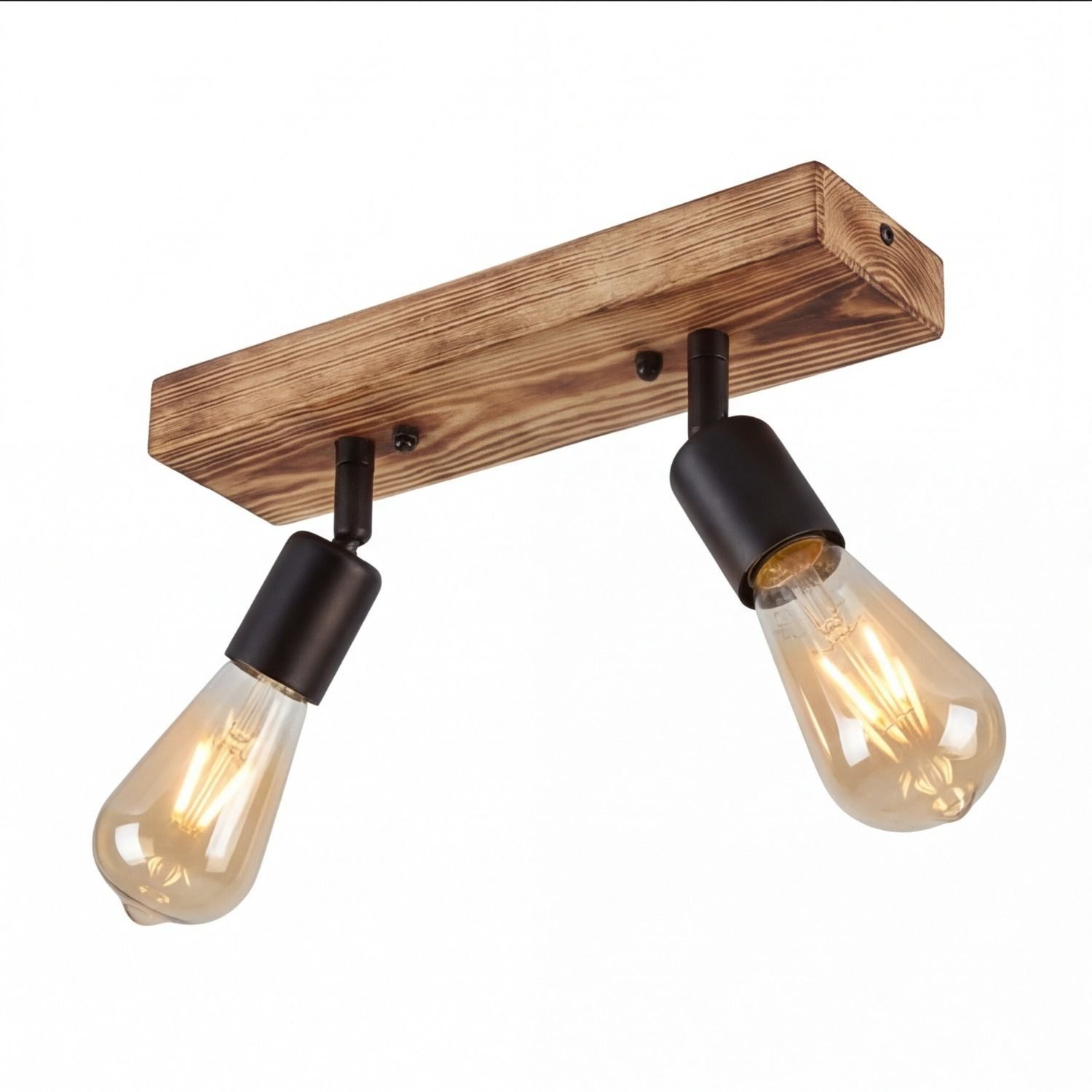 Licht-Erlebnisse Deckenstrahler RETHEN, ohne Leuchtmittel, Balken 2-flammig E27 37 cm breit geflammtes Holz Metall Retro Design