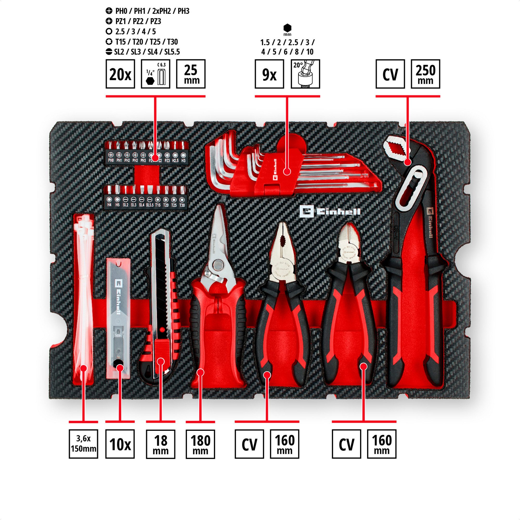 Einhell Werkzeugset EINHELL E-Case Werkzeugkoffer Umzug, 79-teilig, (79-tlg)