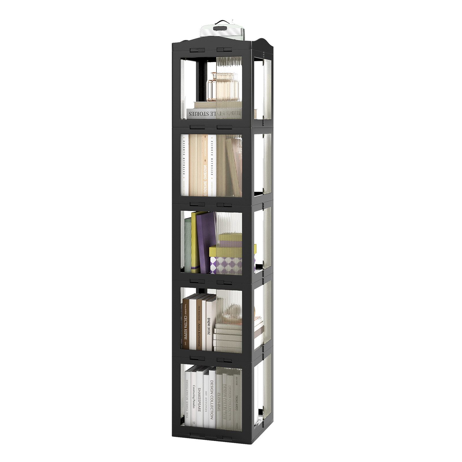 COSTWAY Bücherregal, Klappbares Aufbewahrungsregal, 360° drehbares Standregal