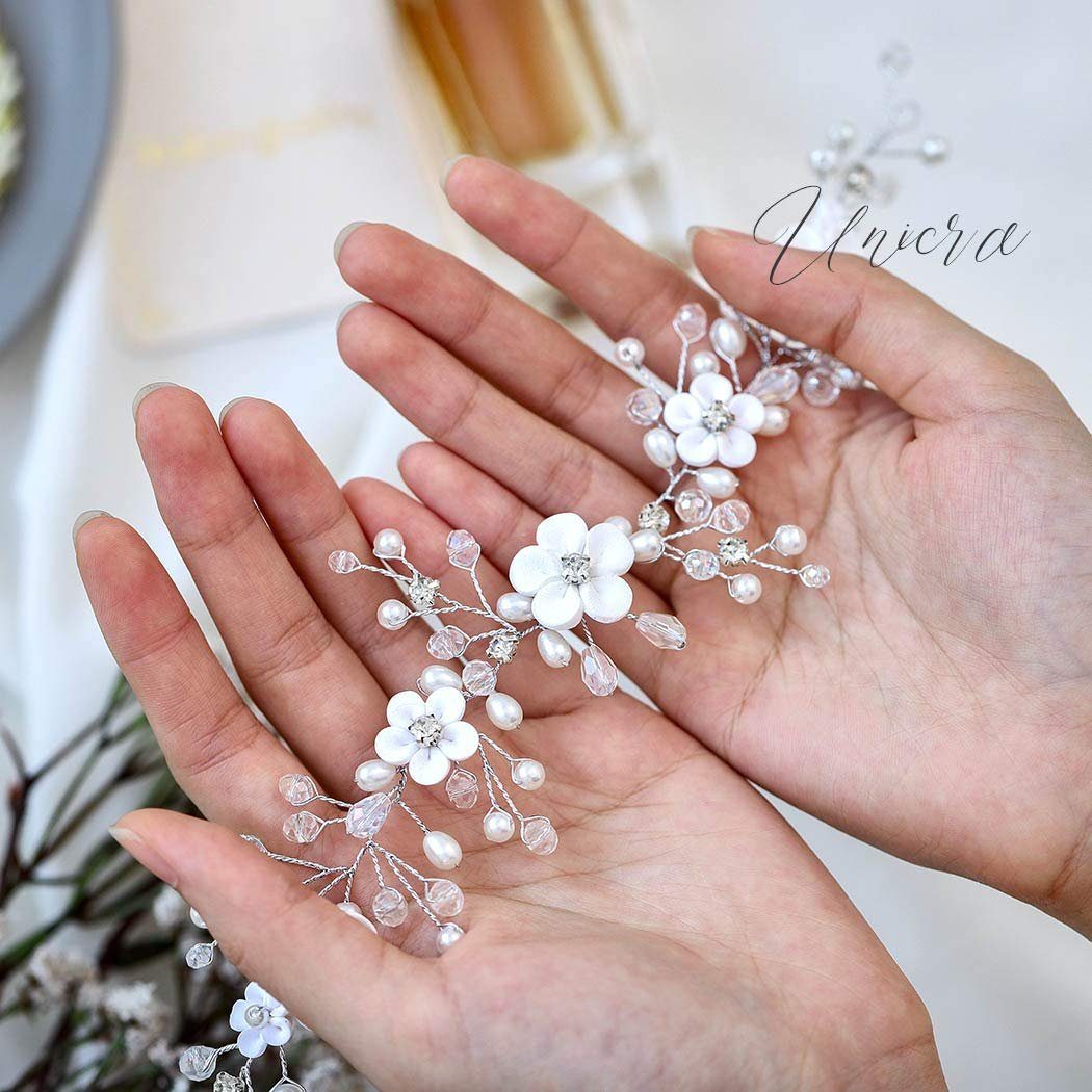 Diadem Mädchen für (1-tlg) Perlen-Braut-Kristall-Kopfschmuck silbrig Blumen-Kopfschmuck, WaKuKa