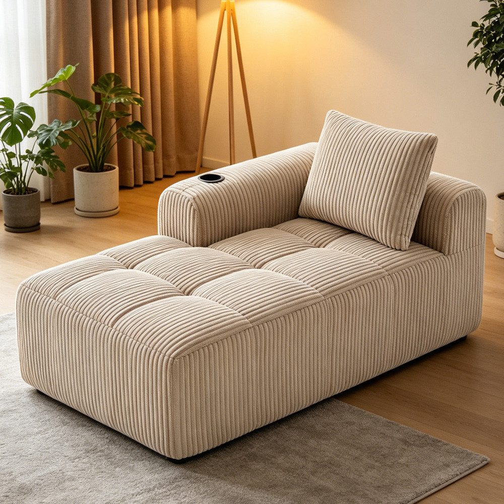 MODFU Sofa Cord-Kompaktsofa, mit Sofa, Rückenkissen, integrierter Getränkehalter & seitlicher Aufbewahrungstasche