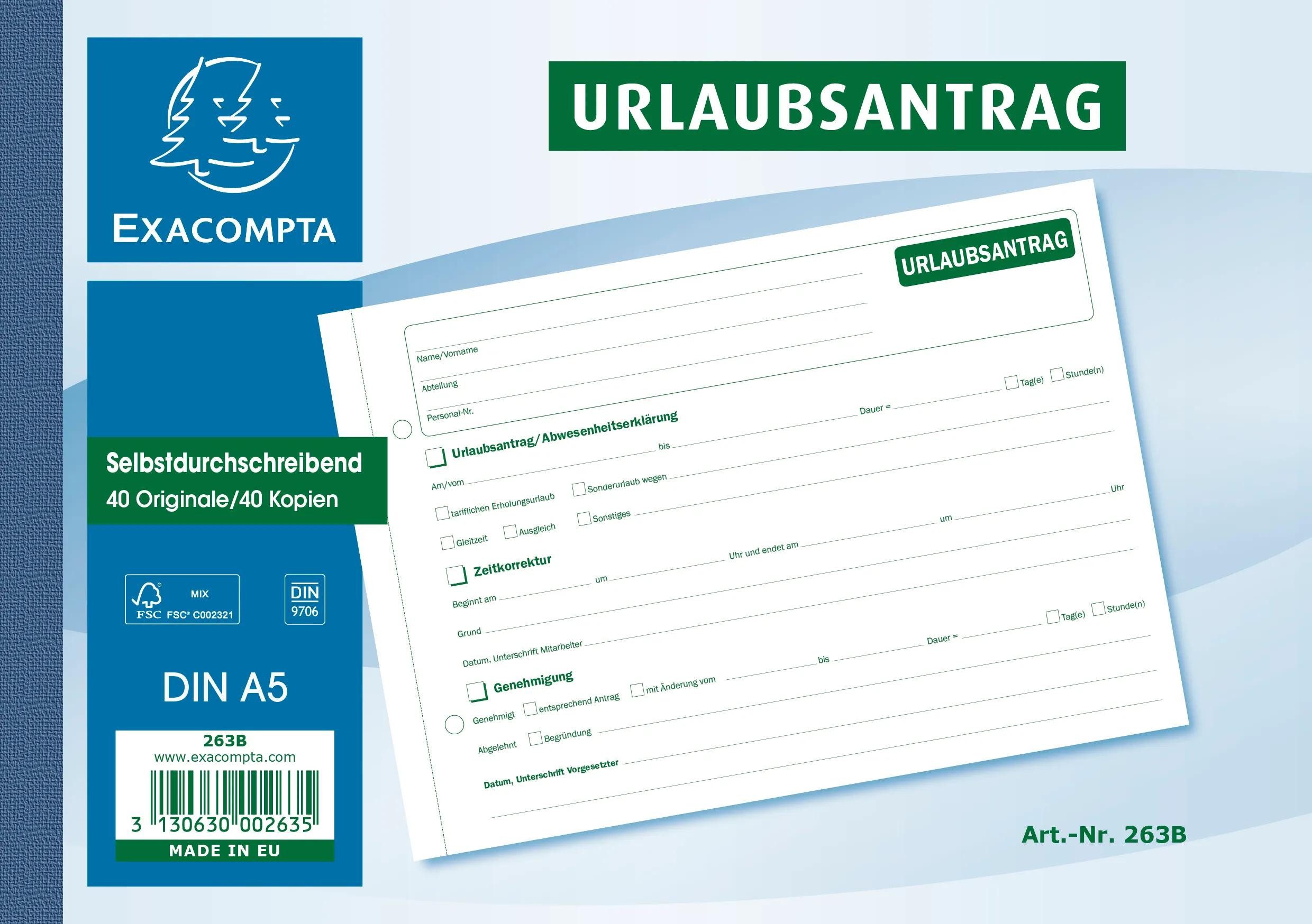 Geschäftspapier 10x Buch mit Urlaubsanträgen, DIN A5, 2x40 Blatt - Motiv - 263B