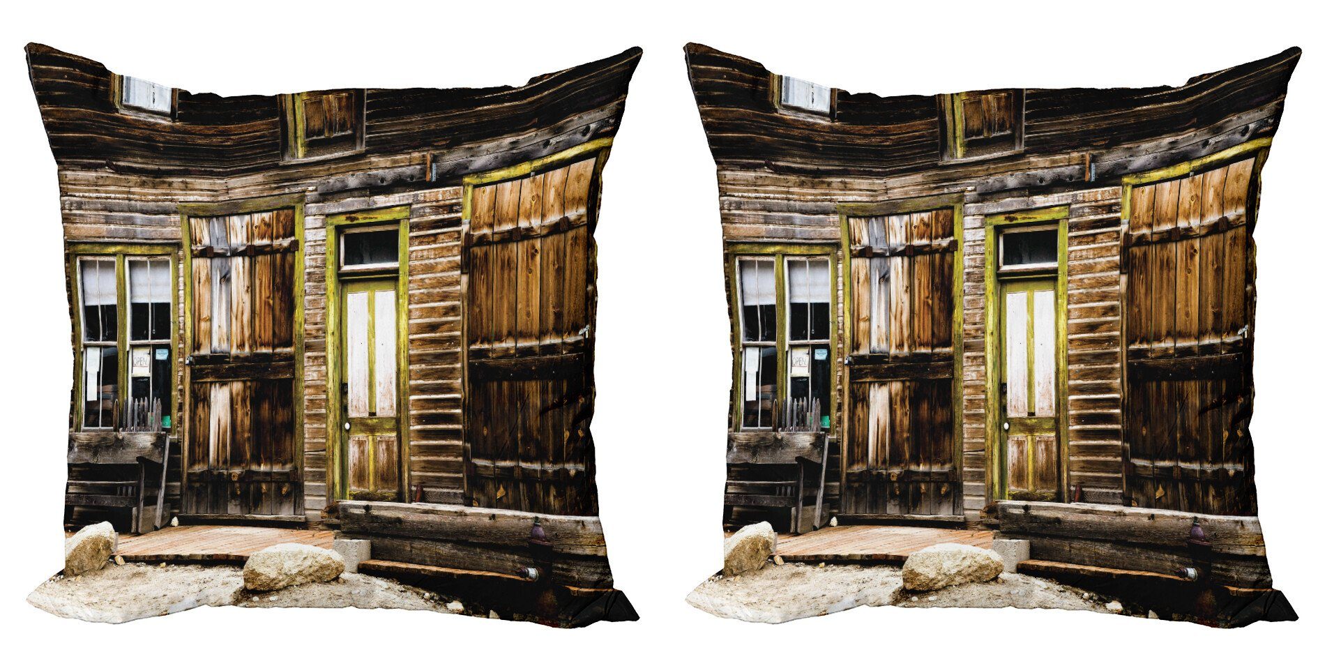 Rustikal und Stück), Felsen (2 Modern Kissenbezüge Abakuhaus Accent Holzbohlen Doppelseitiger Digitaldruck,
