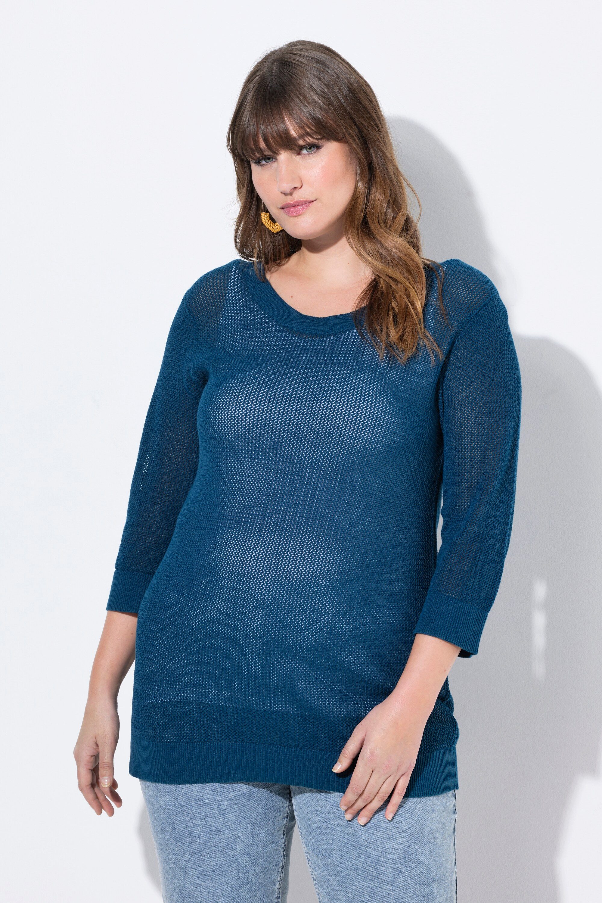 Strickpullover Pullover U-Boot-Ausschnitt 3/4-Arm Biobaumwolle
