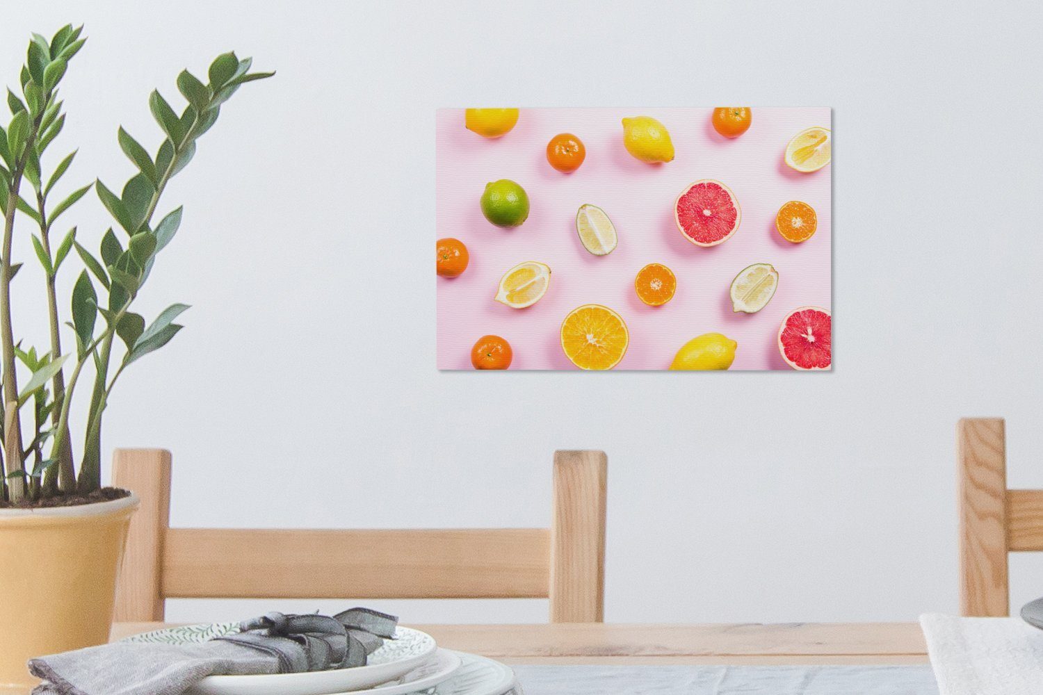 Leinwandbild Zitrone Zitrusfrüchte, - Aufhängefertig, Leinwandbilder, Limette Wandbild (1 St), 30x20 - Wanddeko, cm OneMillionCanvasses®
