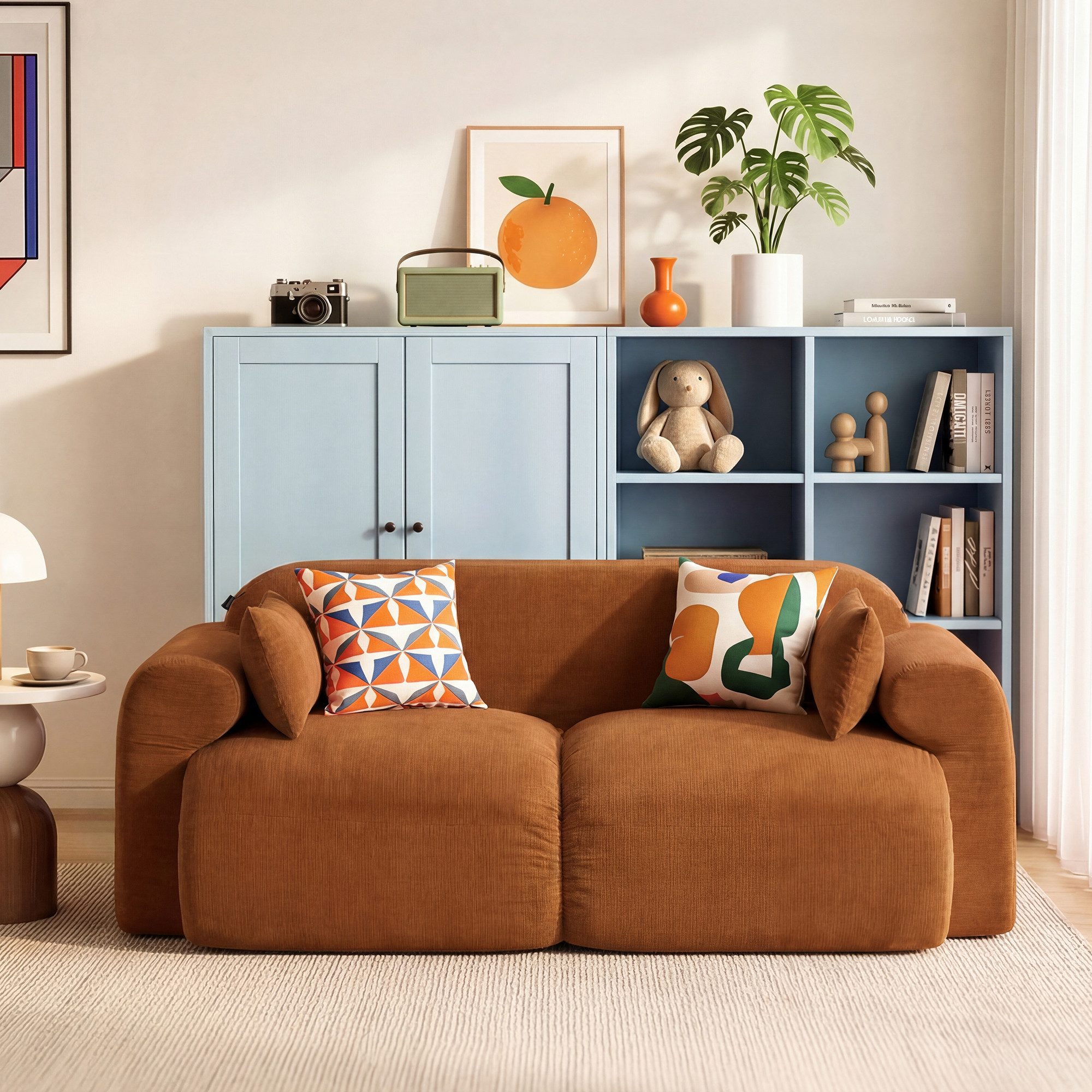 welax Loveseat Wolken-Zweisitzer-Sofa 186 cm aus weichem Cordstoff, mit Armlehnen und Kissen ideal für kleine Räume und Schlafzimmer