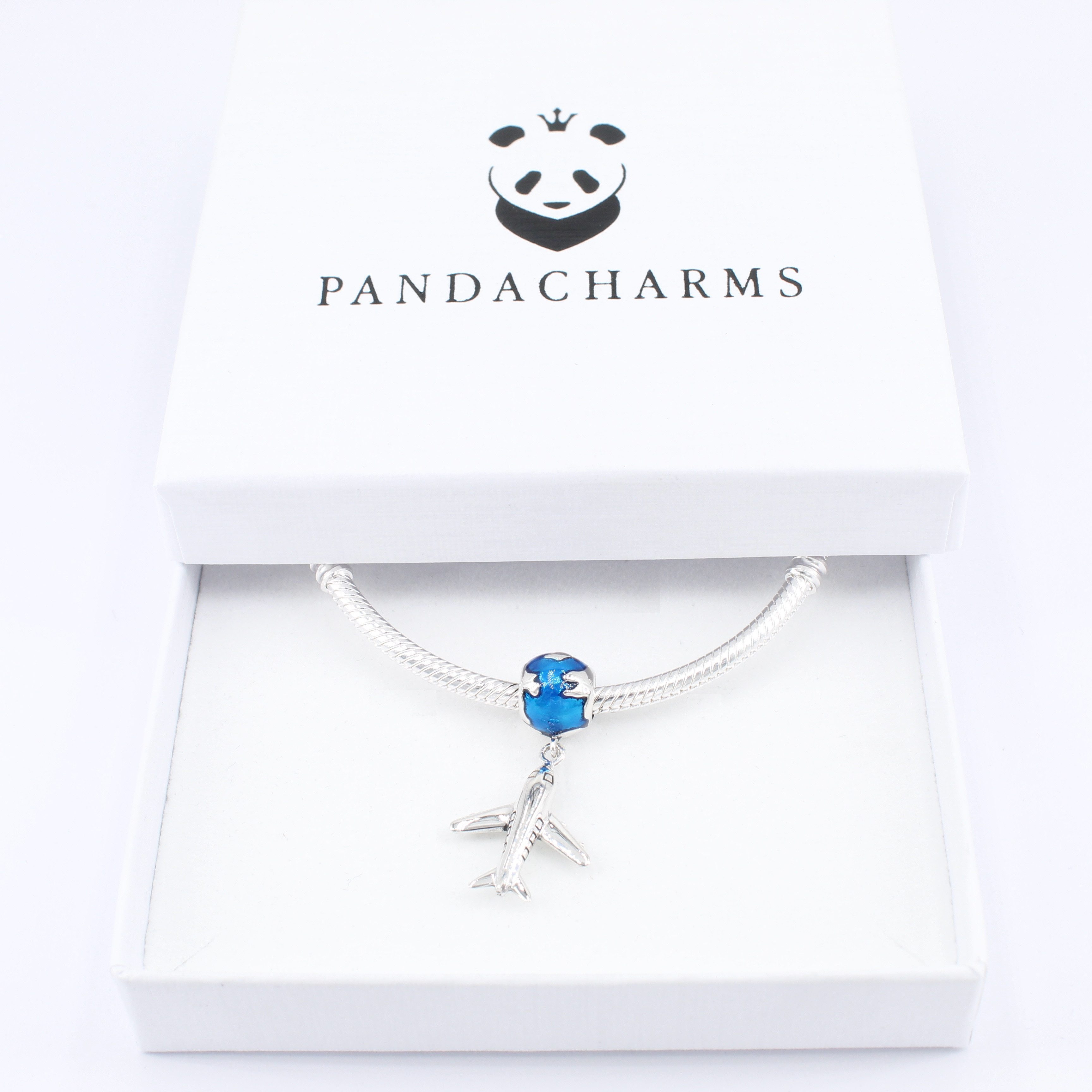 PANDACHARMS Bead Flugzeug mit Weltkugel Charm Anhänger, 925er Silber, emailliert – Bild 3 von 3