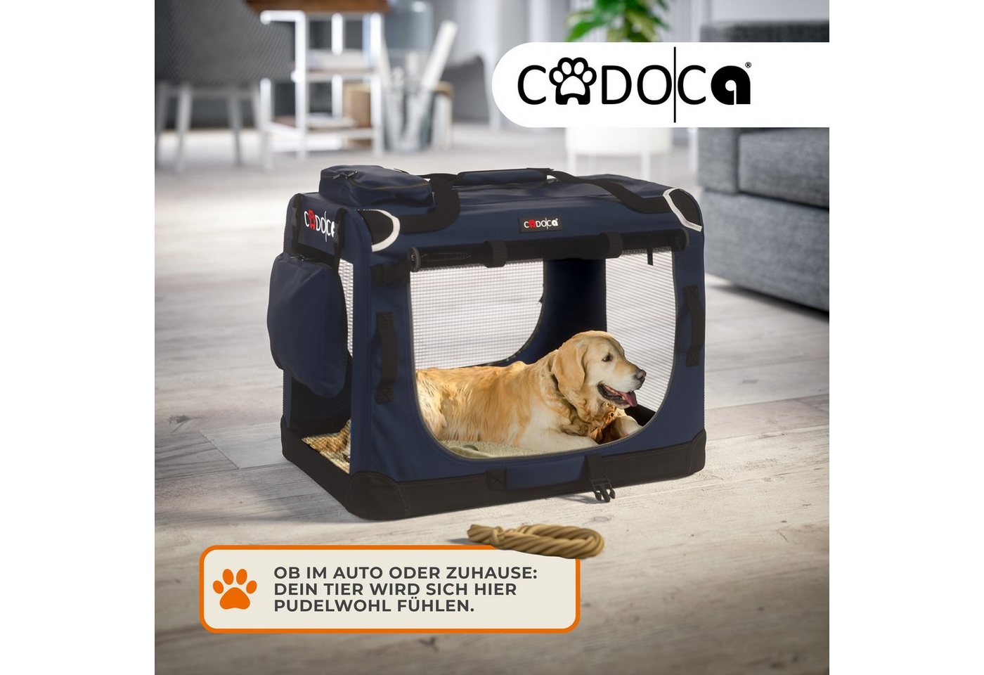 Thumbnail - Cadoca Tiertransportbox, faltbar S 50x34x36cm Hundebox Hundetransportbox Navy blau