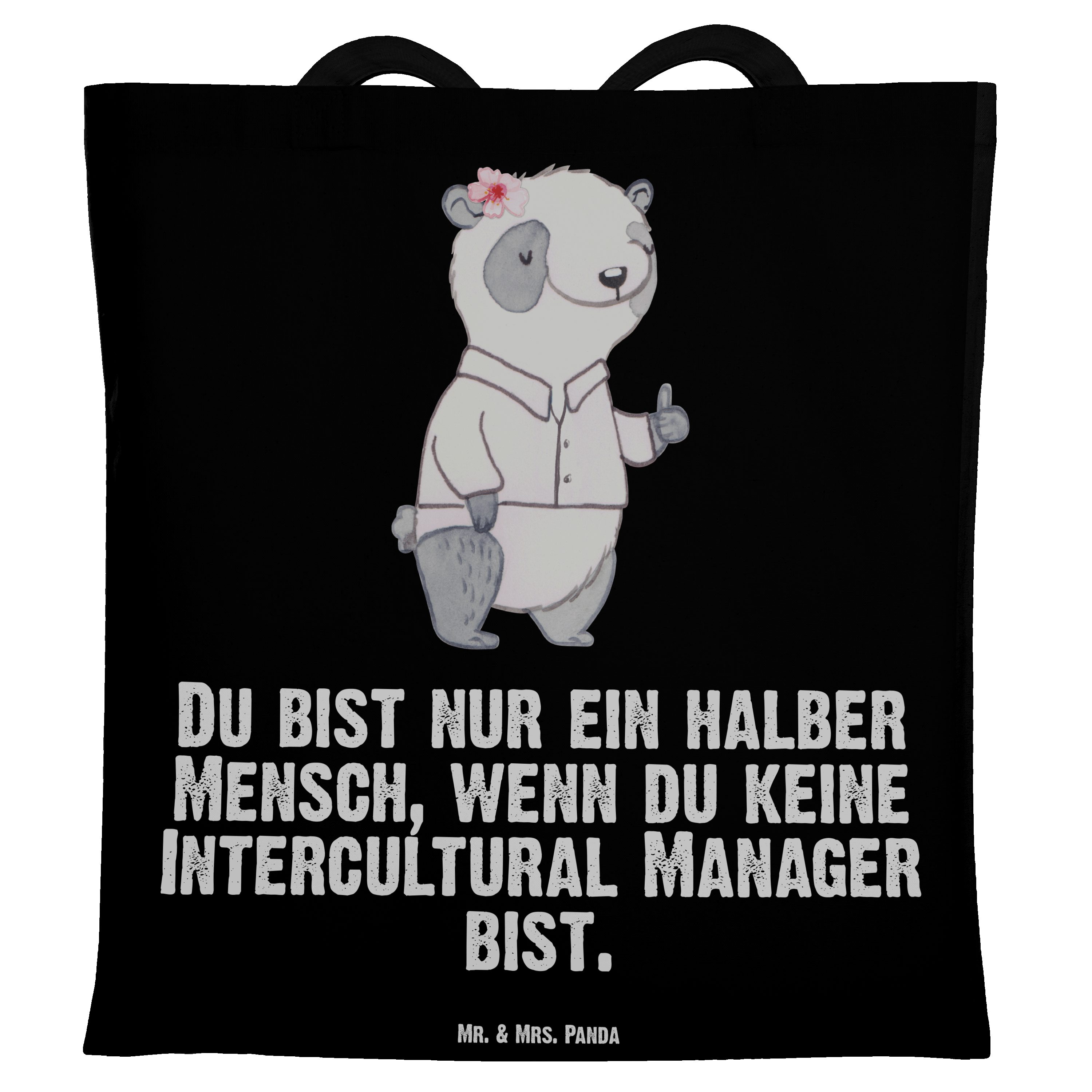 Mr. & Mrs. Panda Tragetasche Intercultural Manager mit Herz - Schwarz - Geschenk, Mitarbeiter, Sch (1-tlg)