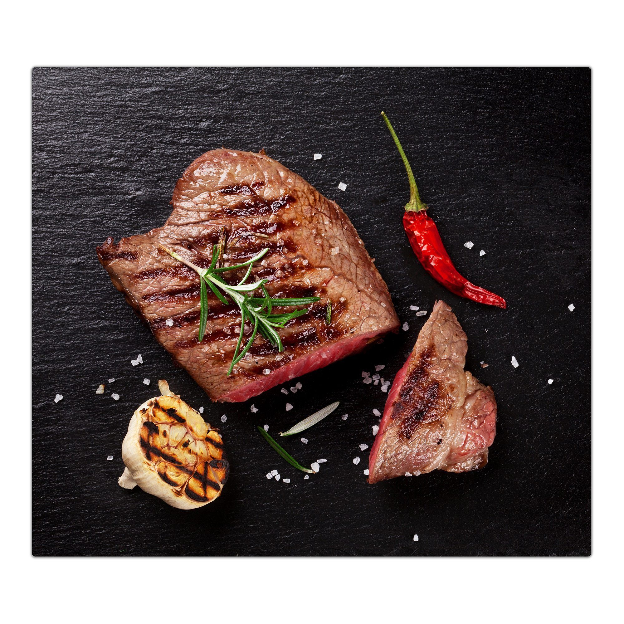 Primedeco Herd-Abdeckplatte Herdabdeckplatte Spritzschutz aus Glas Steak und Chilli, Glas, (1 tlg) | Herdabdeckplatten