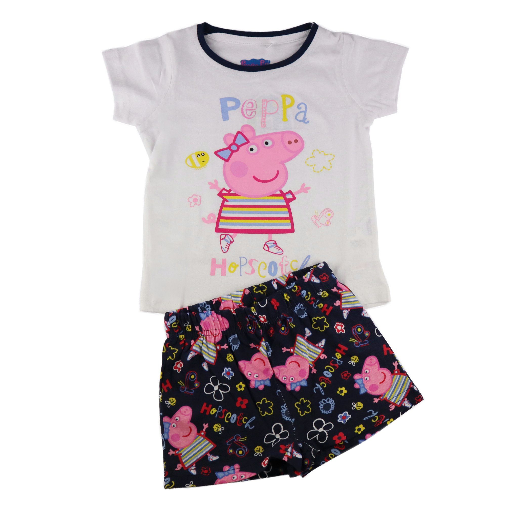 Weiß Schlafanzug Kinder Peppa 116, bis Pyjama Gr. Mädchen 92 oder Grau Peppa Wutz Pig