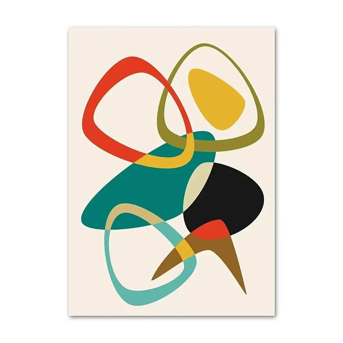 TPFLiving (OHNE RAHMEN) Poster - Leinwand - Wandbild, Minimalistische Mid-Century Abstrakte Geometrische Kunst Leinwand (Leinwandbild XXL), Farben: Orange, Gelb, Schwarz, Rot, Grün, Blau -Größe: 20x30cm