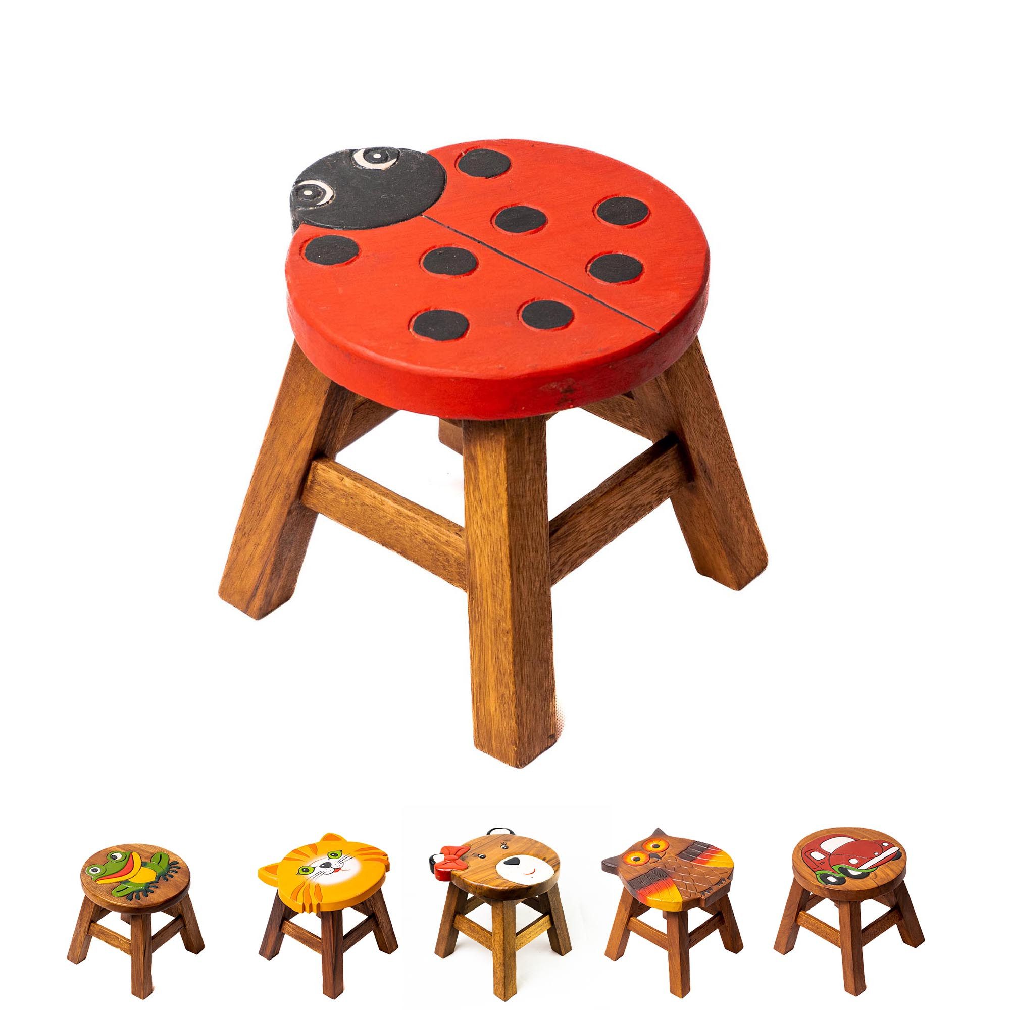 HUZK Kinderhocker Käfer, Stabiler hocker aus Holz – Perfekte Sitzgelegenheit für Kinderzimmer