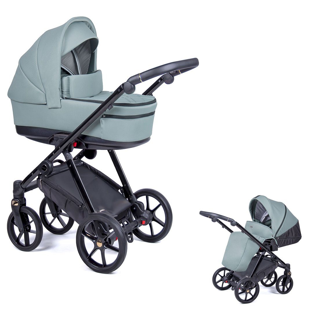 babies-on-wheels Kombi-Kinderwagen 2 in 1 Kinderwagen-Set Axxis - 14 Teile - in 24 Designs Opalgrün = Gestell schwarz