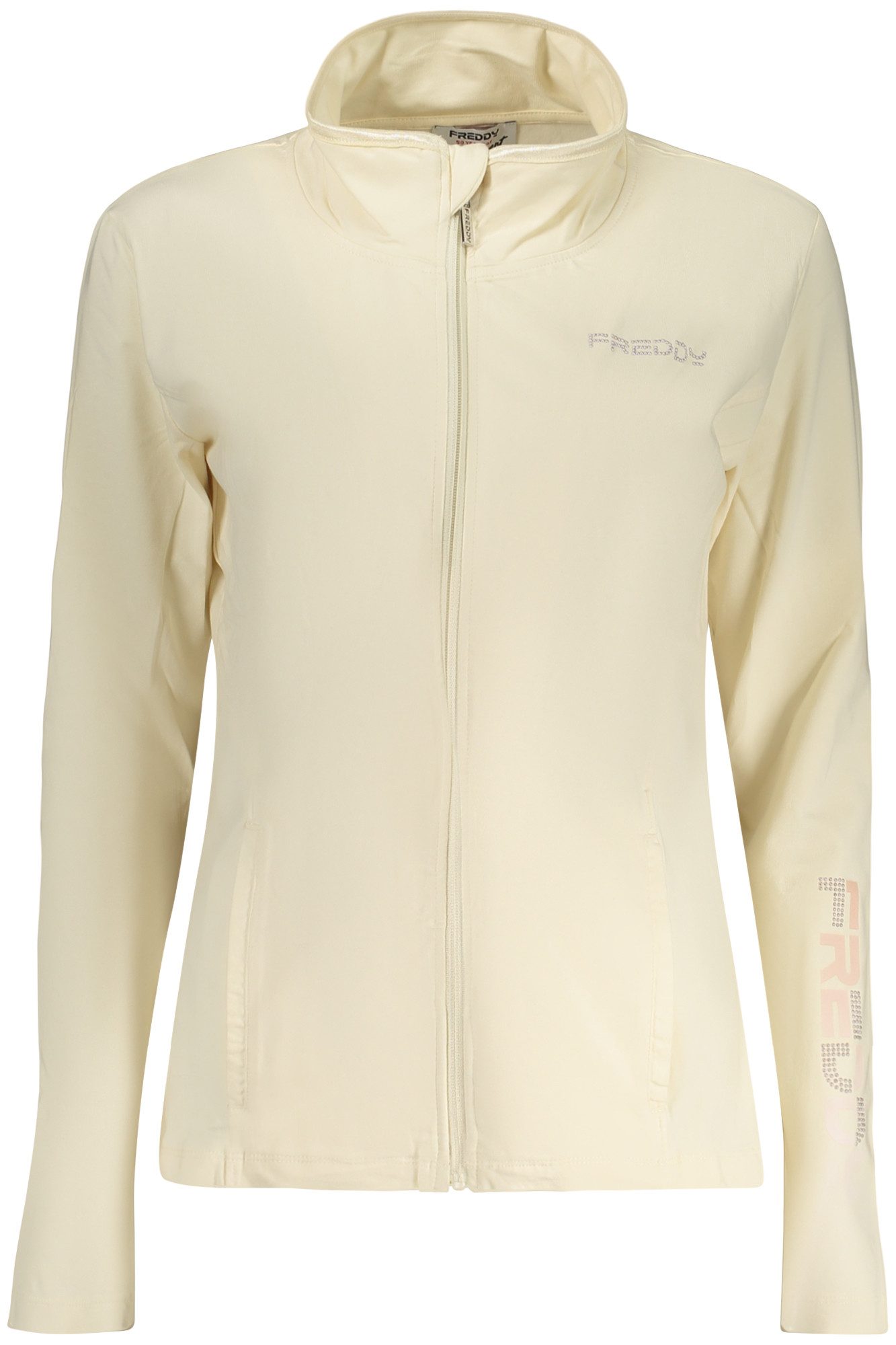 Freddy Sweatshirt Bequeme Damen Sweatjacke Beige mit Reißverschluss