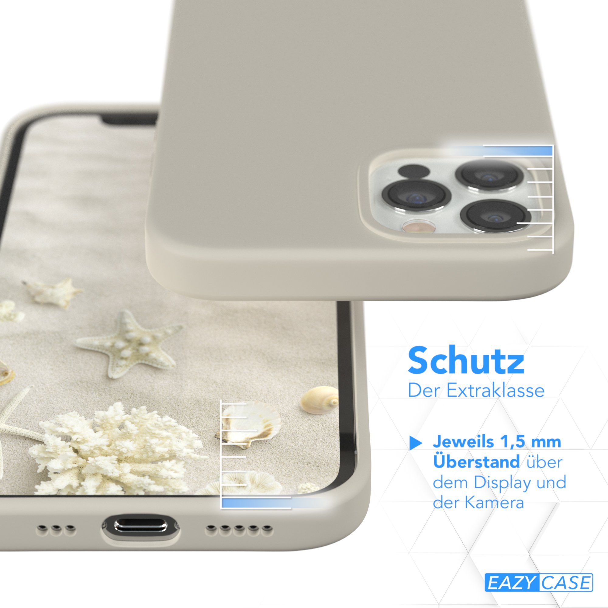 EAZY CASE Handyhülle Premium Silikon Case für iPhone 12 / iPhone 12 Pro 6,1 Zoll, Hülle Silikon mit Displayschutz Handy Softcase Slimcover Taupe / Beige