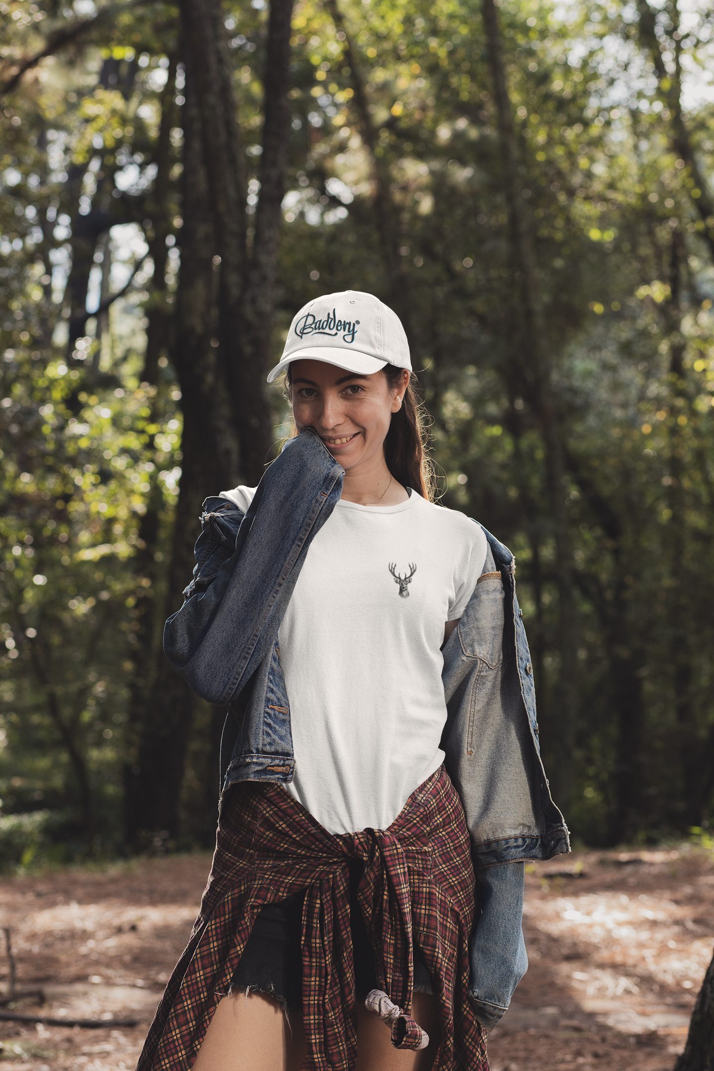 Baddery Print-Shirt Damen Jäger T-Shirt: "Hirschkopf" - Geschenk für Jägerinnen, hochwertiger Transferdruck, aus Baumwolle