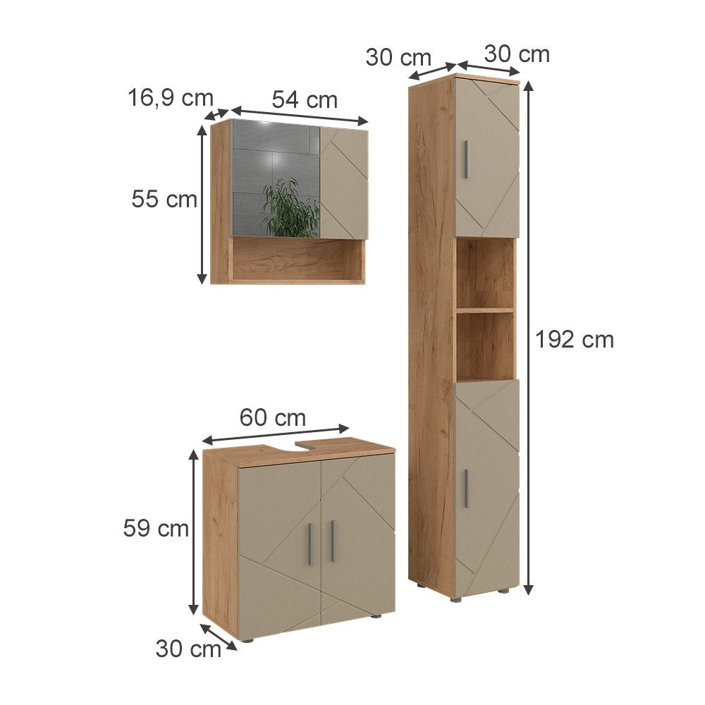 Vicco Badmöbel-Set Irma, Goldkraft Eiche/Beige, 3 Teile, (3-St., 3er Set) günstig online kaufen