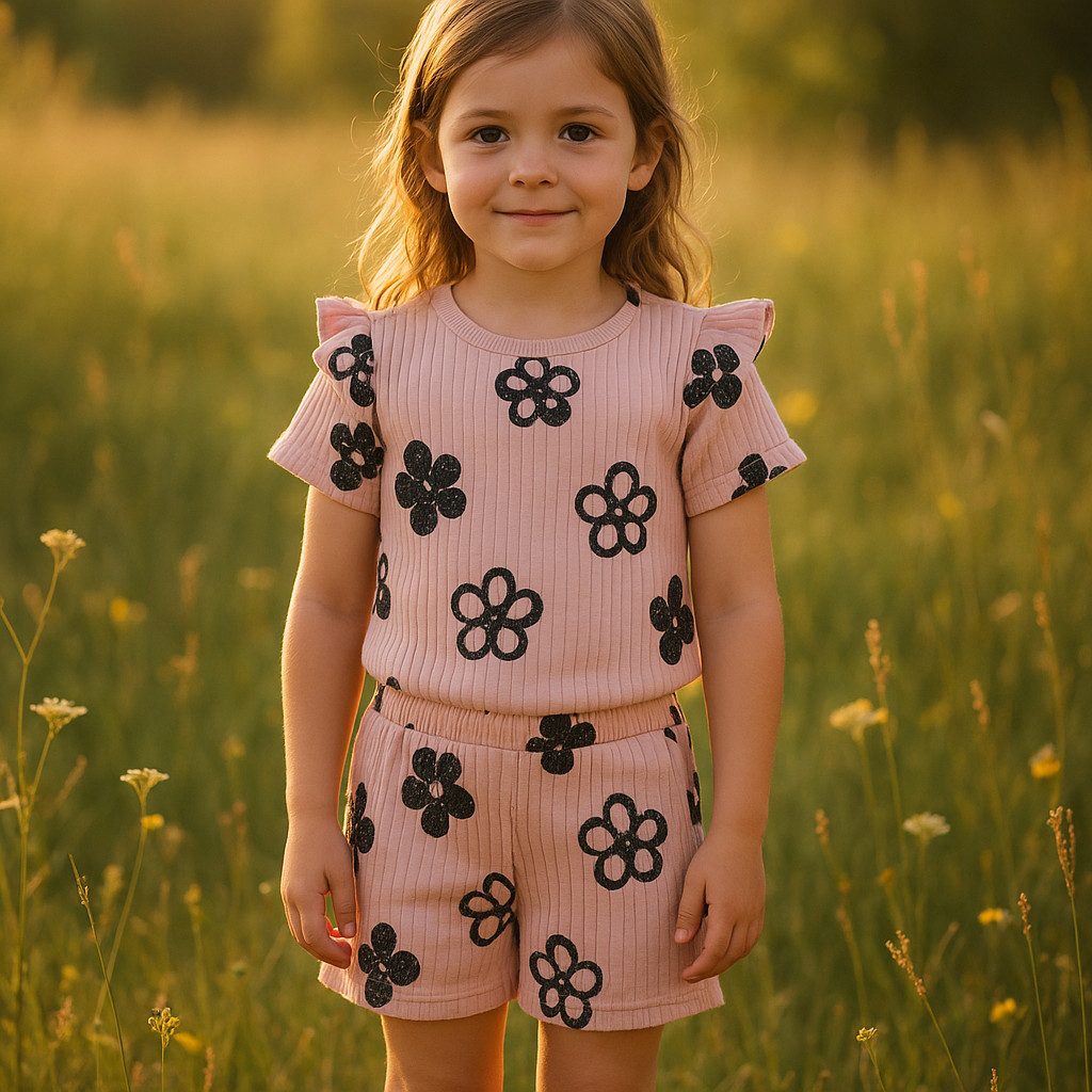 T-Shirt & Shorts Mädchen Outfit, 2-teiliges Set, T-Shirt + Shorts, 100% Baumwolle