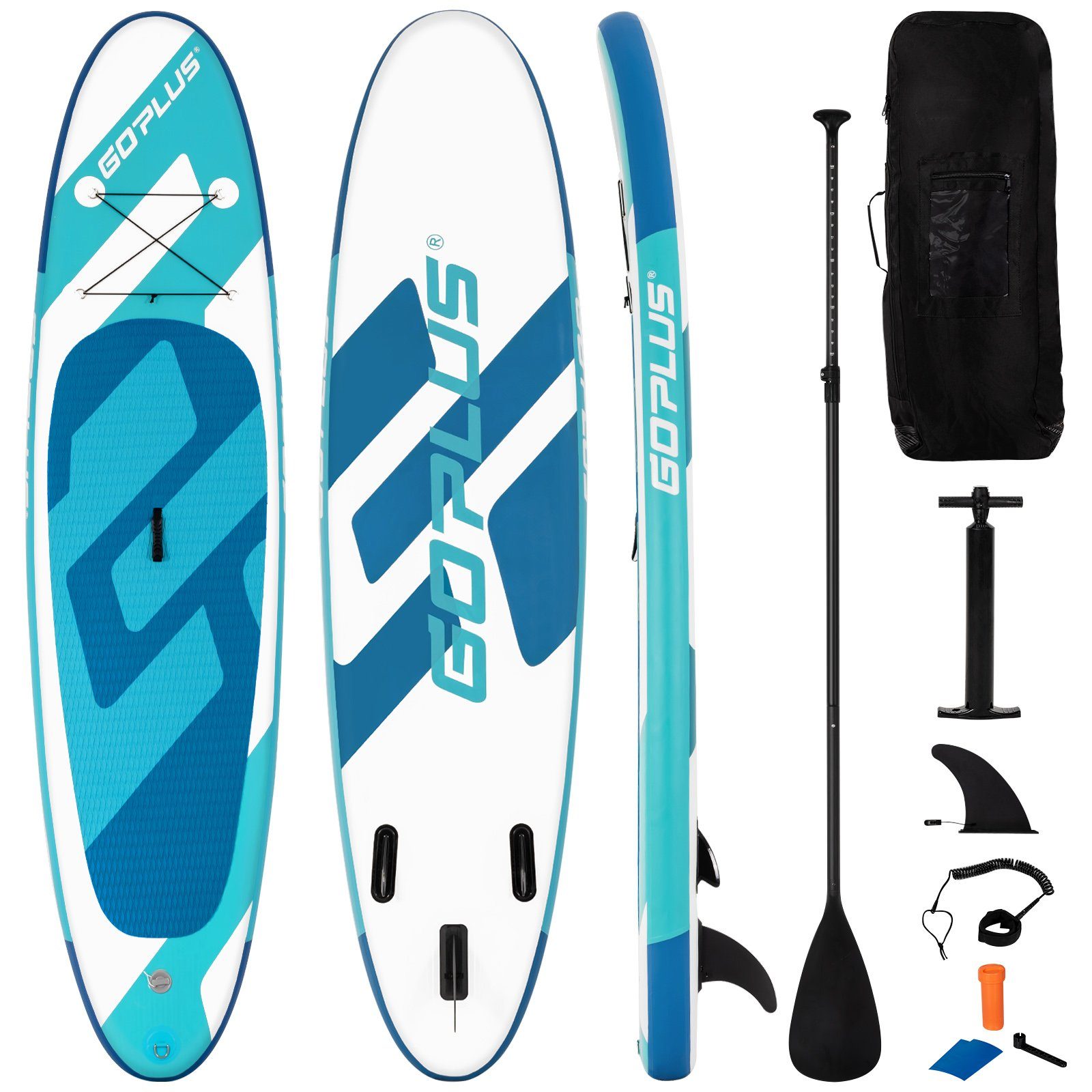 COSTWAY SUP-Board Stand Up Paddel Board, Pumpe & mit Paddling Grün+Blau+Weiß