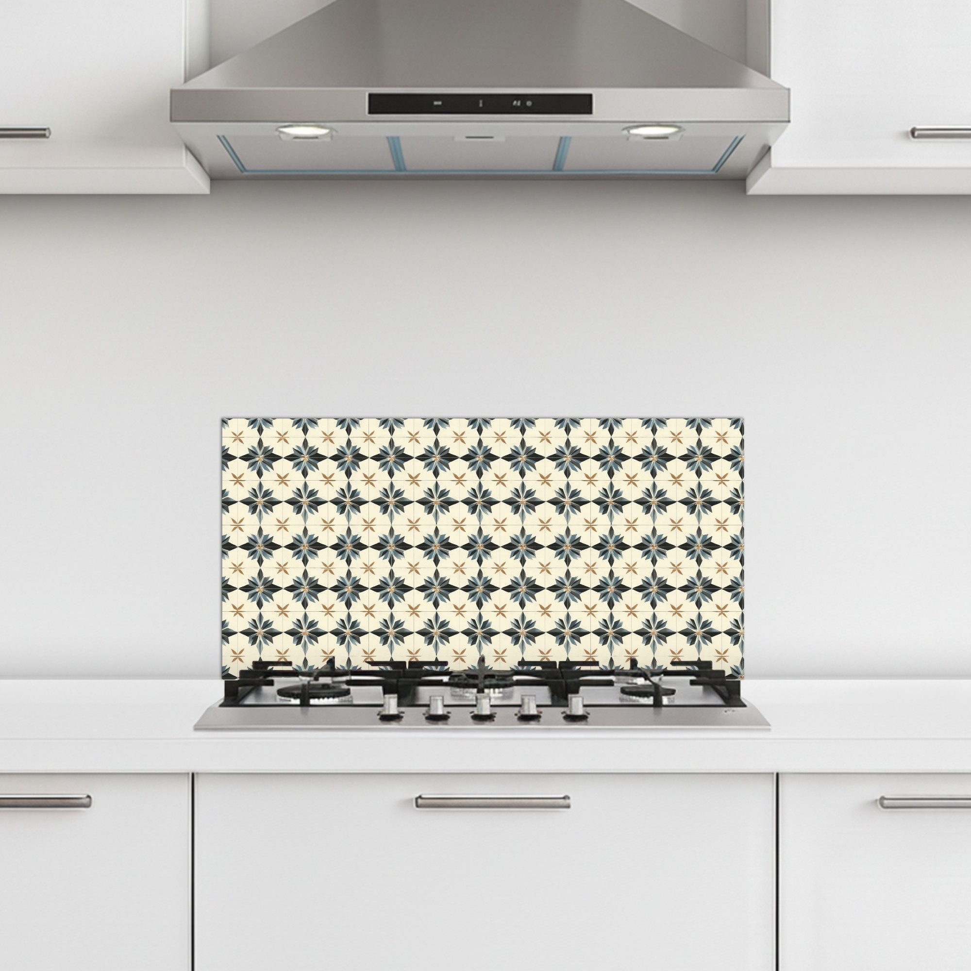 KitchenYeah Küchenrückwand selbstklebend (keine Folie) Ornamental - Ornament - Blau, (1-tlg), Küchenrückwand, Spritzschutz, Kitchen, 60x30 cm