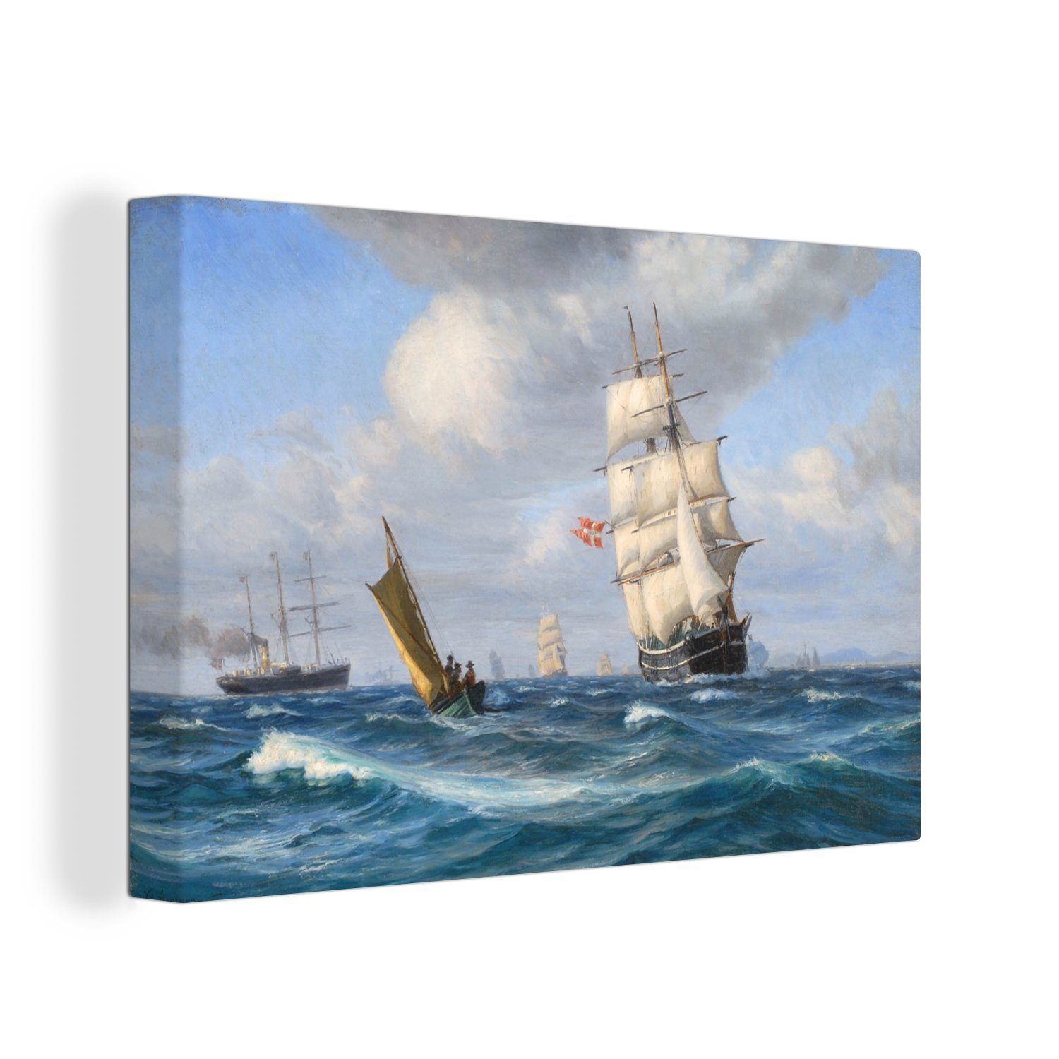 OneMillionCanvasses® Leinwandbild Mehrere Schiffe vor der Küste - Kunstdrucke von Vilhelm Arnesen, Fotodruck (1 St), Leinwand Bilder Klein, Wand Dekoration Aesthetic 30x20 cm