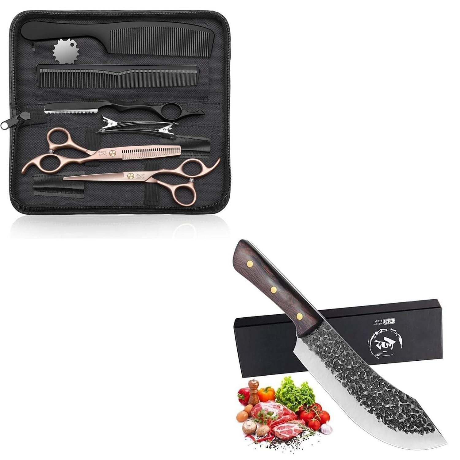 LuxusKollektion Scheren-Set Friseurscheren & Kochmesser Bundle Roségold