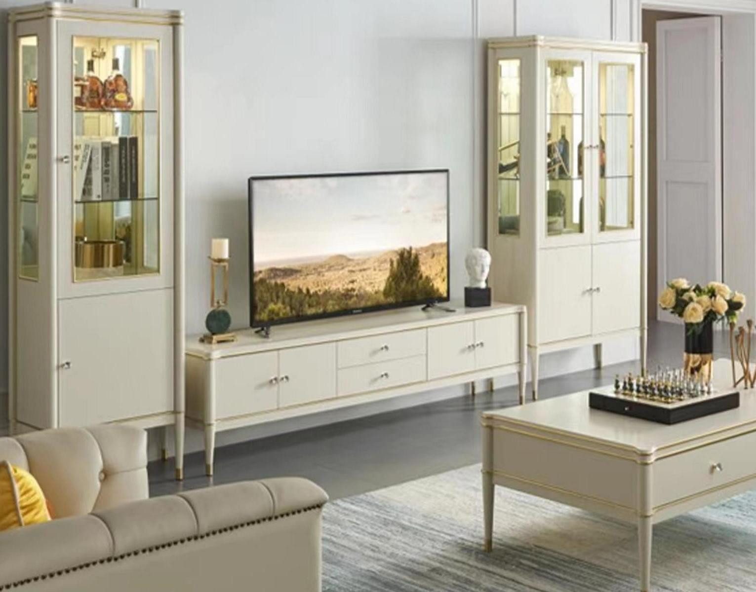 Xlmoebel Wohnzimmer-Set Modernes Möbelset aus Holz mit Vitrine und TV-Lowboard, (3-St., Sofagarnitur 3+2 Sitzer), Hergestellt in Europa