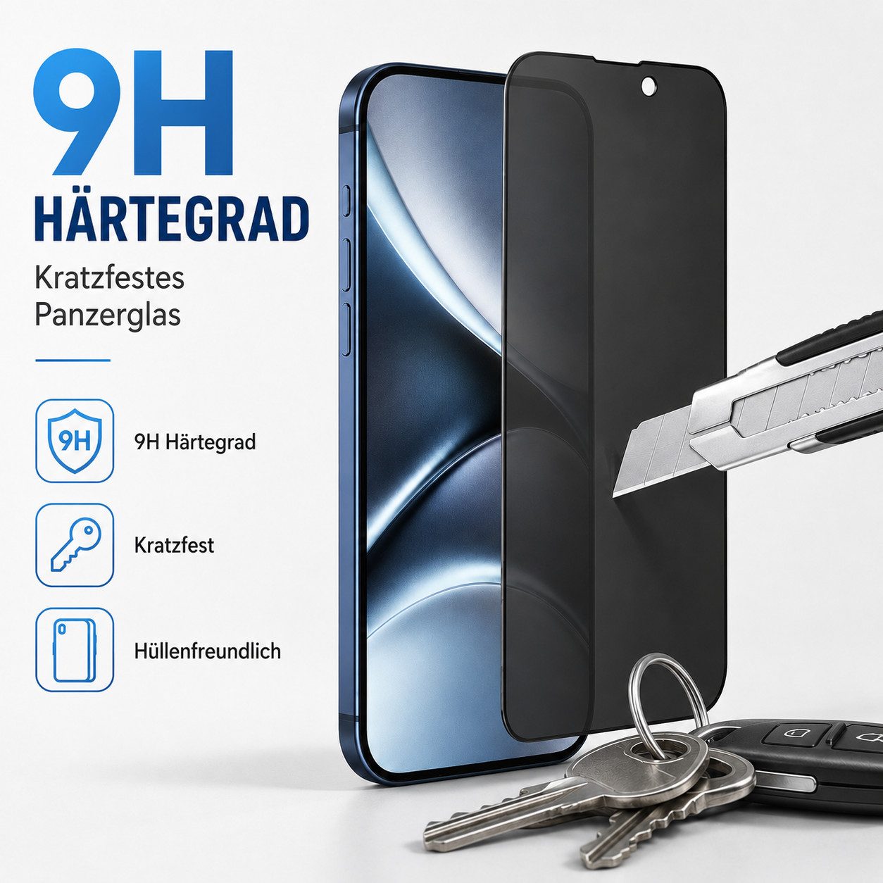 Ventarent Displayschutzglas Privacy Schutzglas für iPhone 15 Serie für Apple iPhone 15 Pro, 2er Set, 2 Stück, 9H Hartglas, oleophobe Beschichtung, casefreundlich