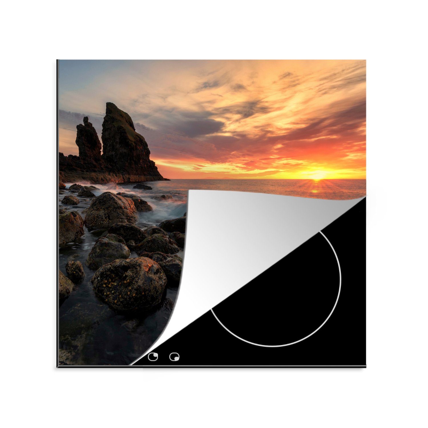 MuchoWow Herdblende-/Abdeckplatte Sonnenuntergang auf Skye, Vinyl, (1 tlg), 78x78 cm, Ceranfeldabdeckung, Arbeitsplatte für küche
