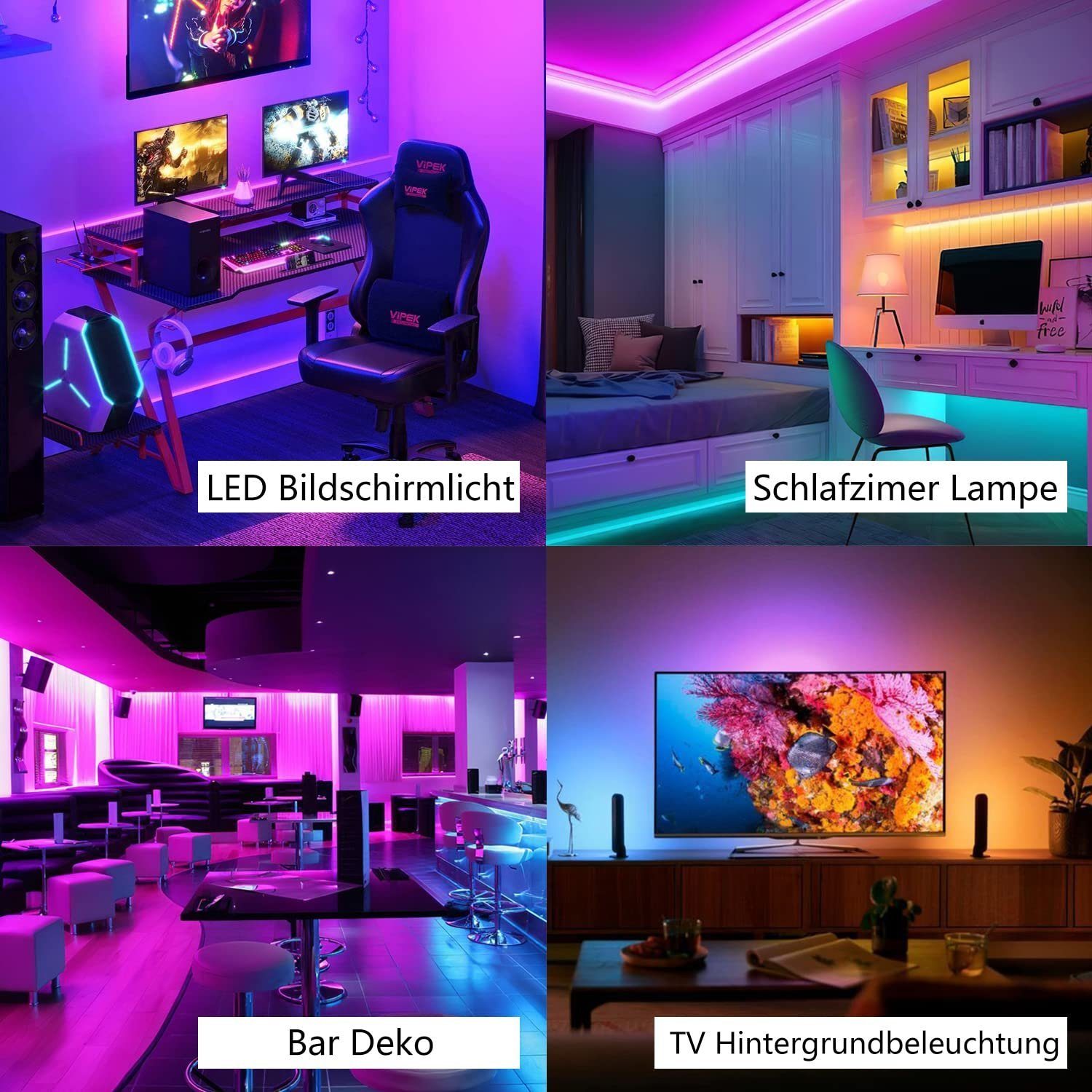 LED-Streifen, 30M, RGB mit einstellbar LED-Streifen ZMH Music App 1x Sync 2-flammig, Fernbedienung