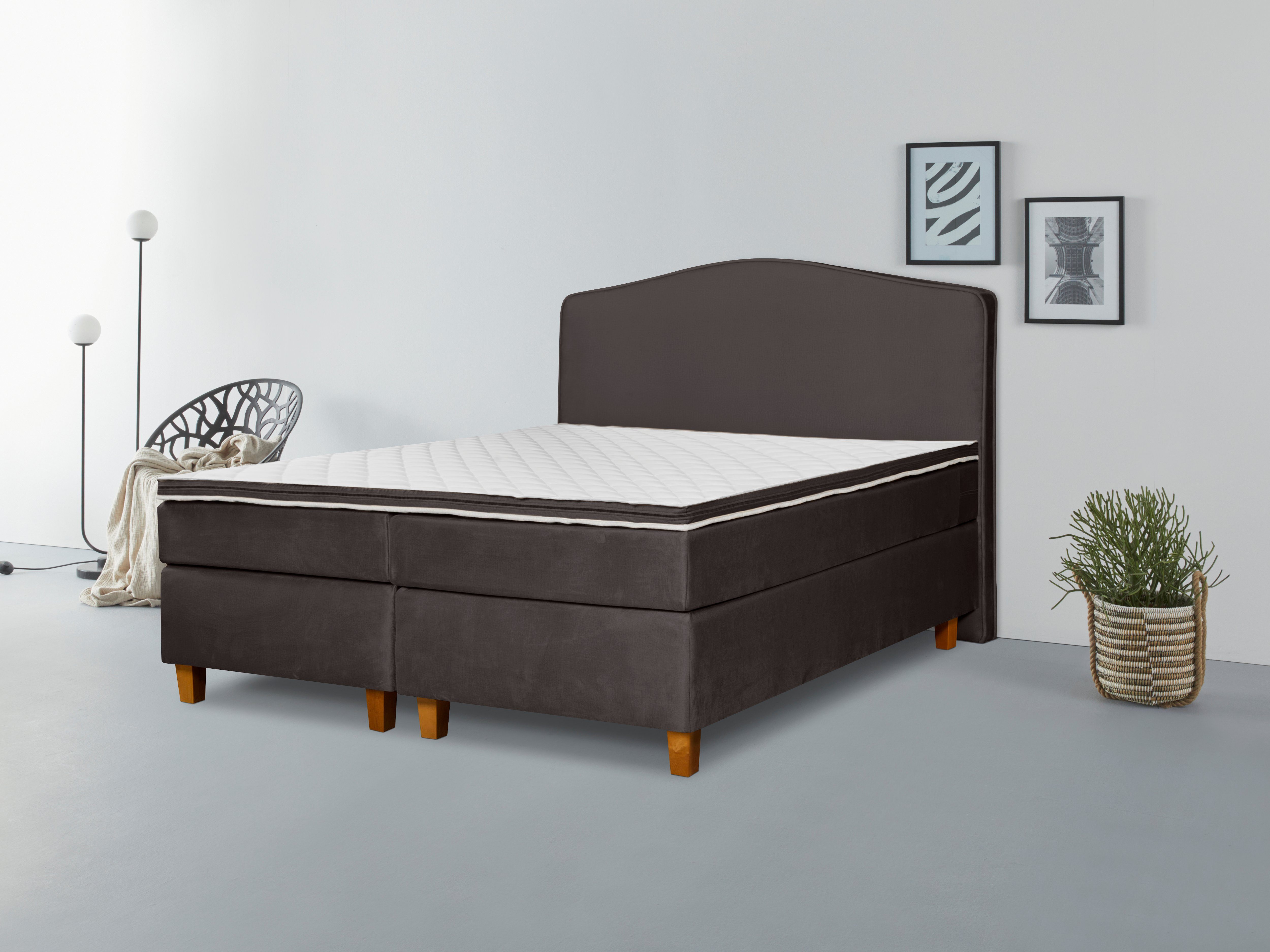 INOSIGN Boxspringbett Jalma, Füße aus massiver Birke ; Inkl. Topper
