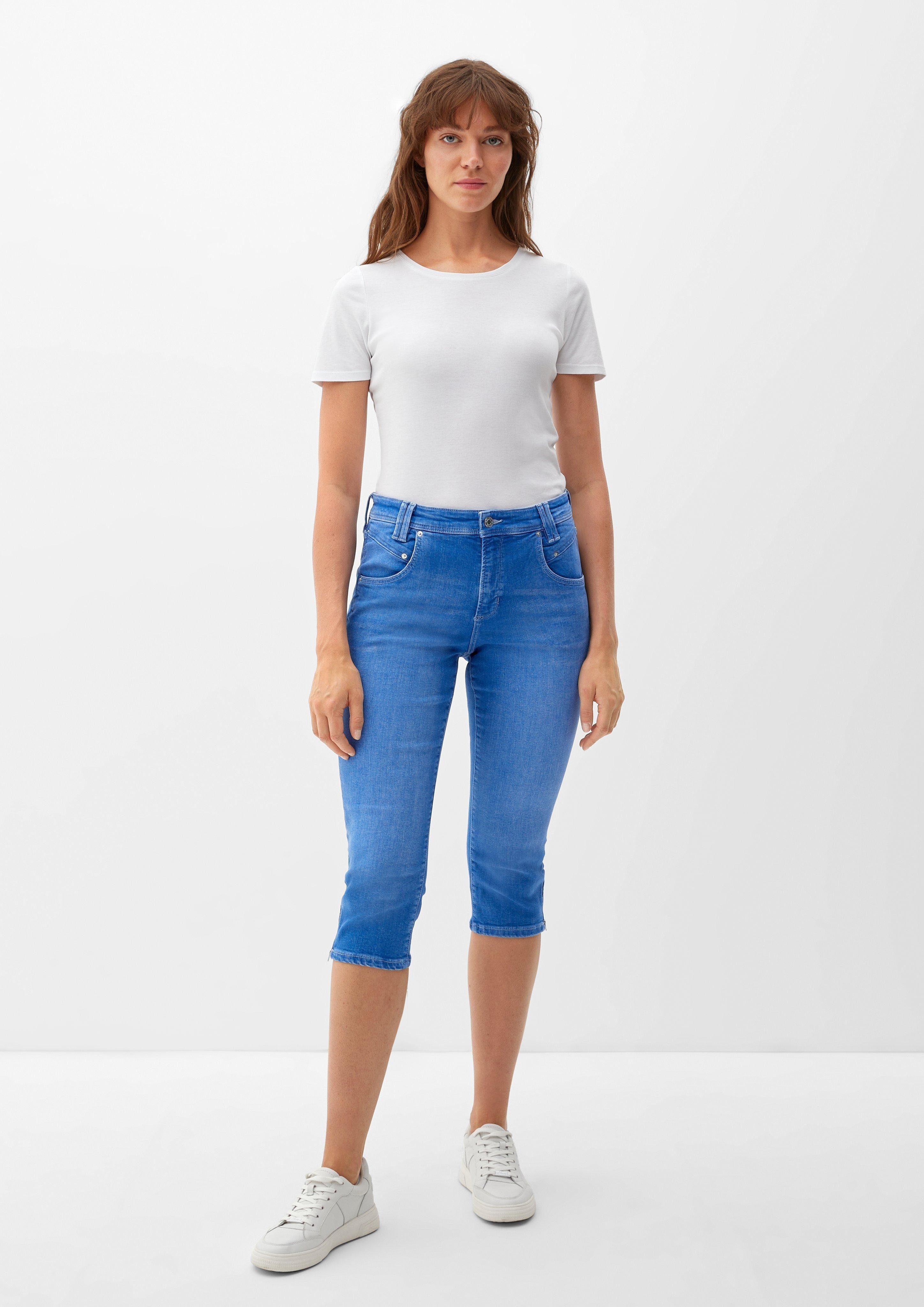 s.Oliver 7/8-Jeans Capri-Jeans Betsy / Slim Fit / Mid Rise / Slim Leg  Waschung, Leder-Patch