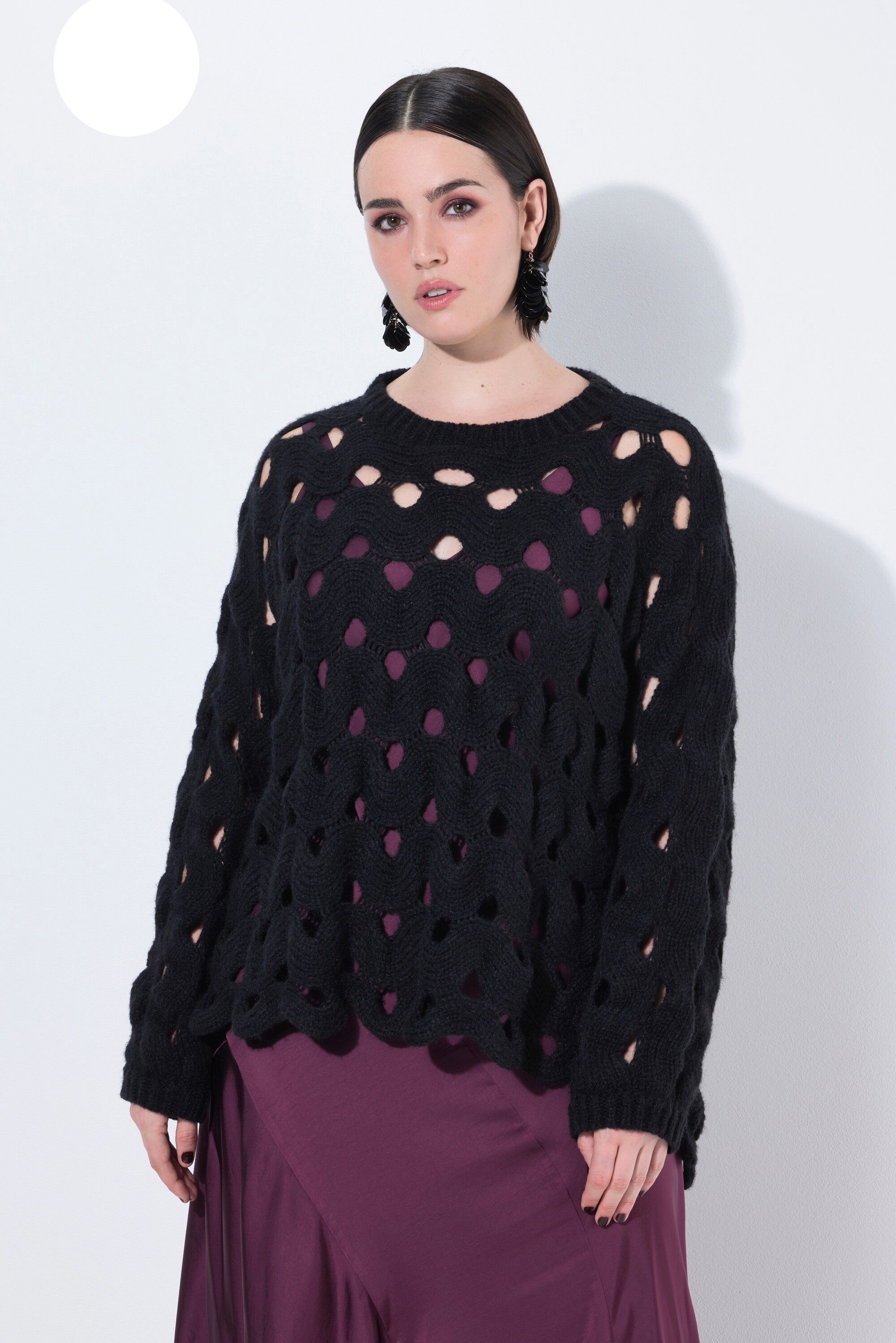 Ulla Popken Fleecepullover Pullover Lochstrick Oversized Rundhals Langarm günstig online kaufen