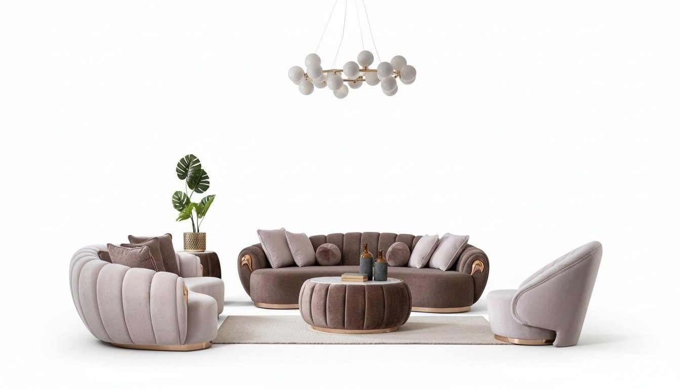 JVmoebel Polstergarnitur Halbrunde Sofagarnitur in elegantem Design mit gemütlichen Sitzen, (4tlg.Sofagarnitur 3 + 3 + 1 Sitzer + Couchtisch), Made in Europa
