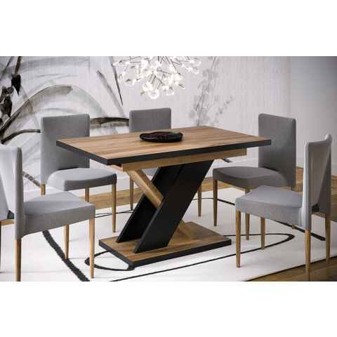 Endo-Moebel Esstisch Next 140-210 Esstisch ausziehbar Zweifarbig modern erweiterbar, erweiterbar Esstisch Küchentisch Säulentisch schwarz weiß