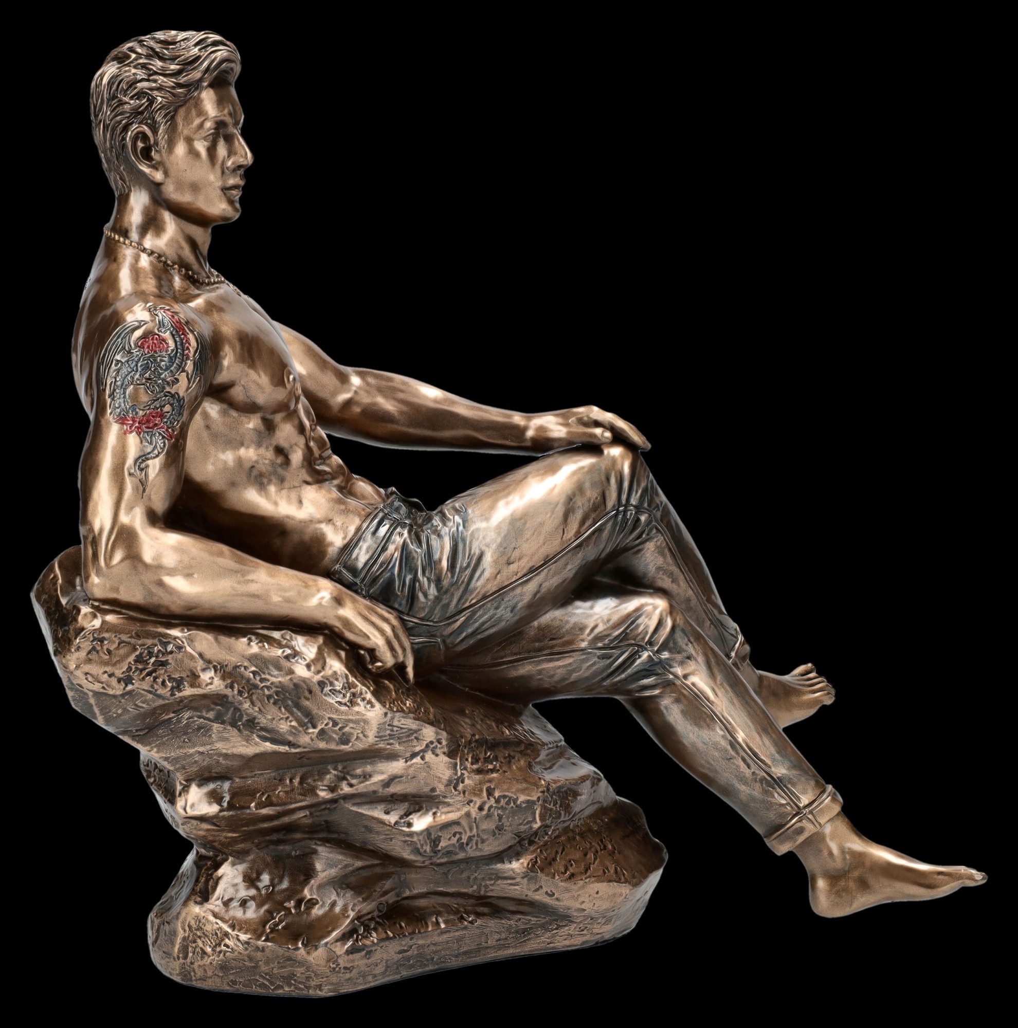 Figuren Shop GmbH Dekofigur Bronzierte Akt Figur – Tattoo Mann Skulptur Deko 20 cm Dekofigur Deko
