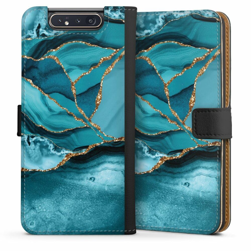 DeinDesign Handyhülle Edelstein Glitzer Look Marmor Eisblaue Marmor Landschaft, Samsung Galaxy A80 Hülle Handy Flip Case Wallet Cover
