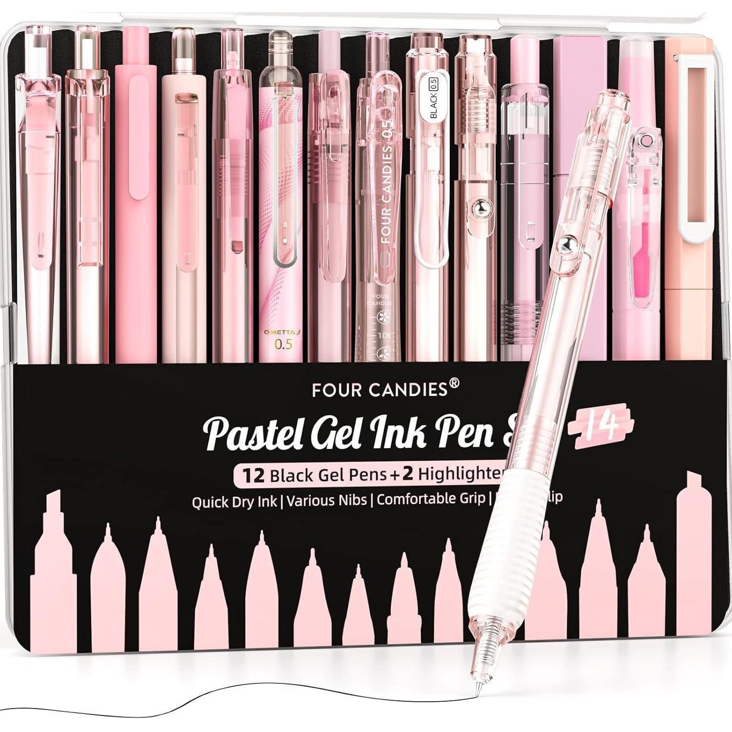 Four Candies Gelschreiber Gel-Tintenstift-Set 14-teilig Etui Notizen 0,5 mm feine Spitze