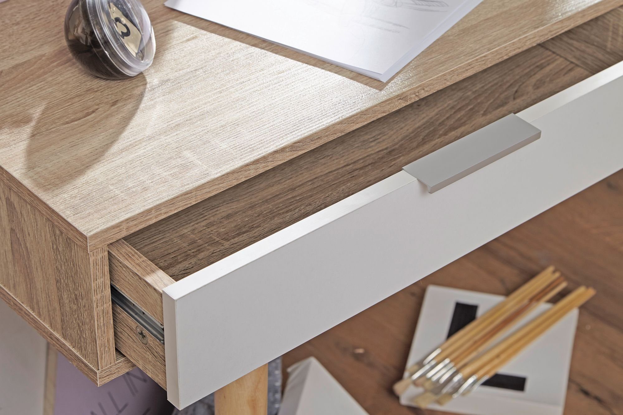 cm Bürotisch PC-Tisch / Sonoma Schreibtisch mit Eiche Weiß), mit Home Office, Stauraum Schublade, FINEBUY (120x79x55 FB43352