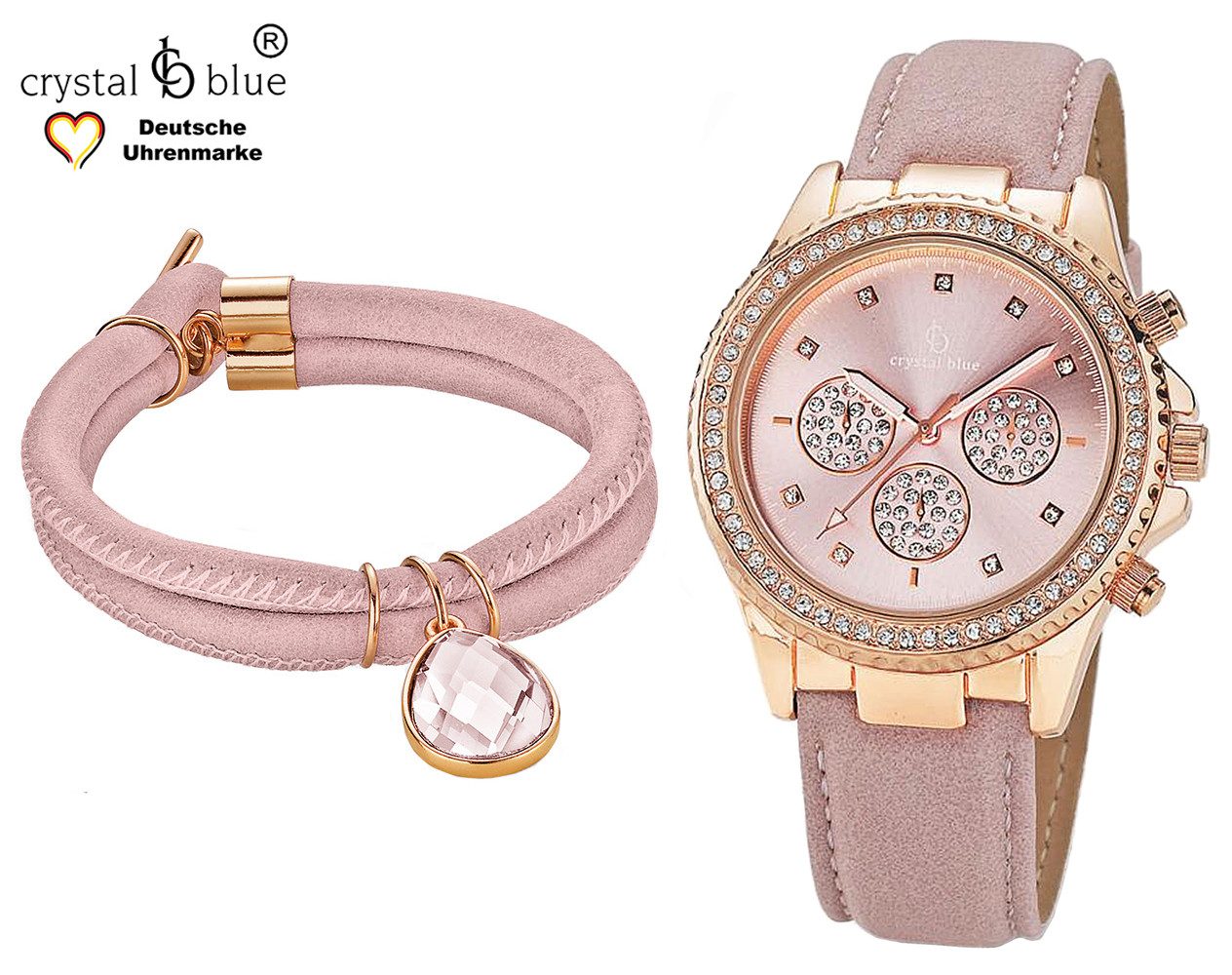 Quarzuhr mit edlem Chronolook als Set mit Knebelarmband