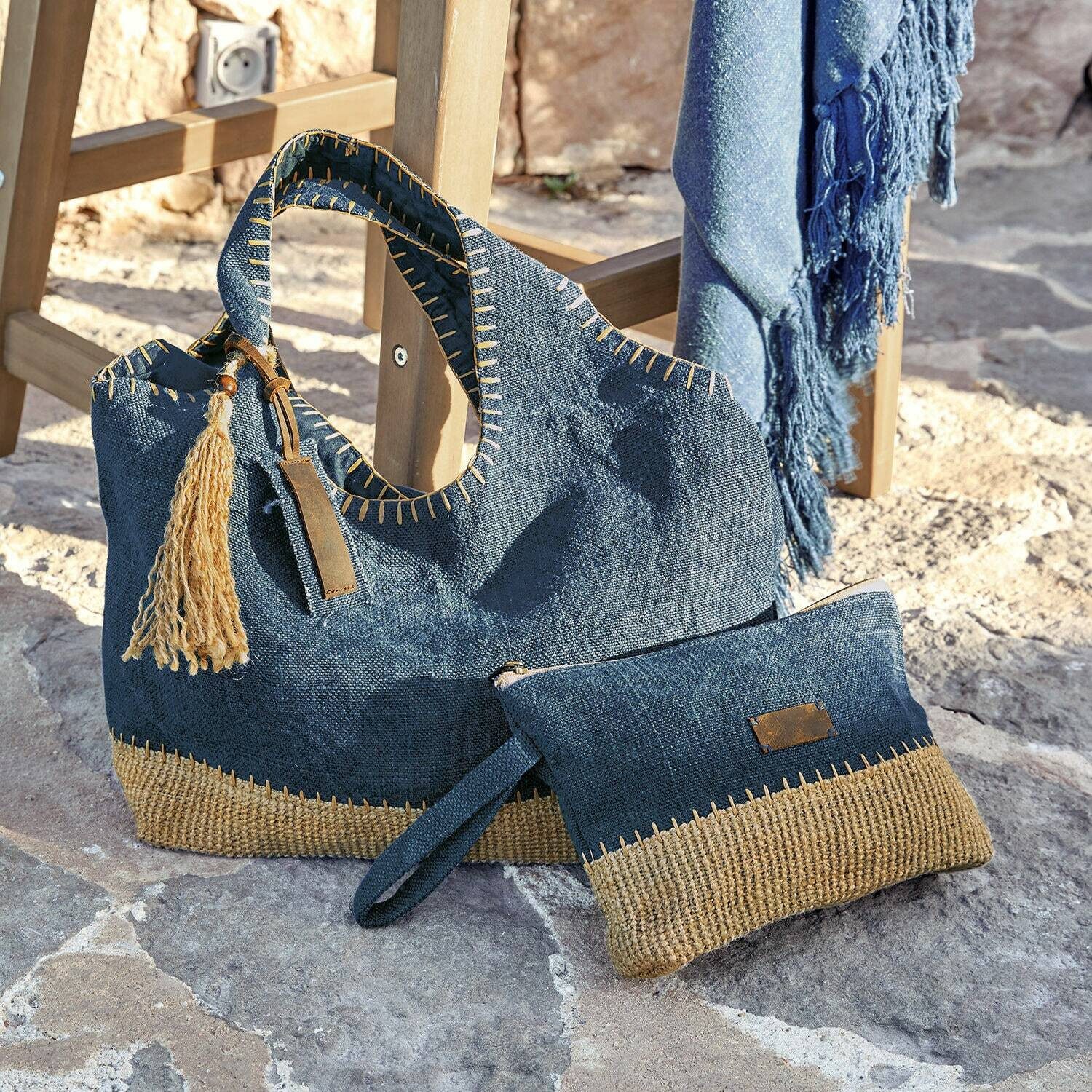 Mirabeau Handtasche Tasche 2er Set Cacula blau/creme