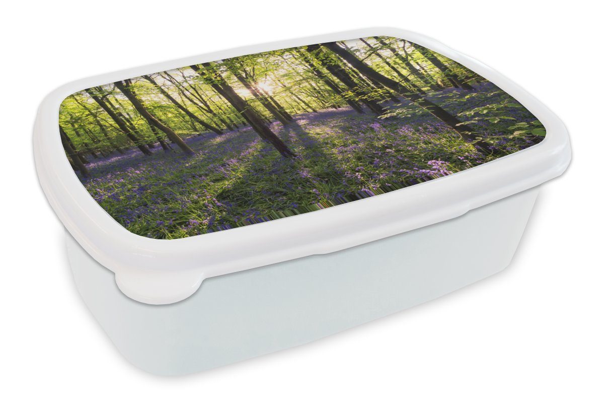 MuchoWow Lunchbox Wald - Blumen - Lavendel, Kunststoff, (2-tlg), Brotbox für Kinder und Erwachsene, Brotdose, für Jungs und Mädchen weiß