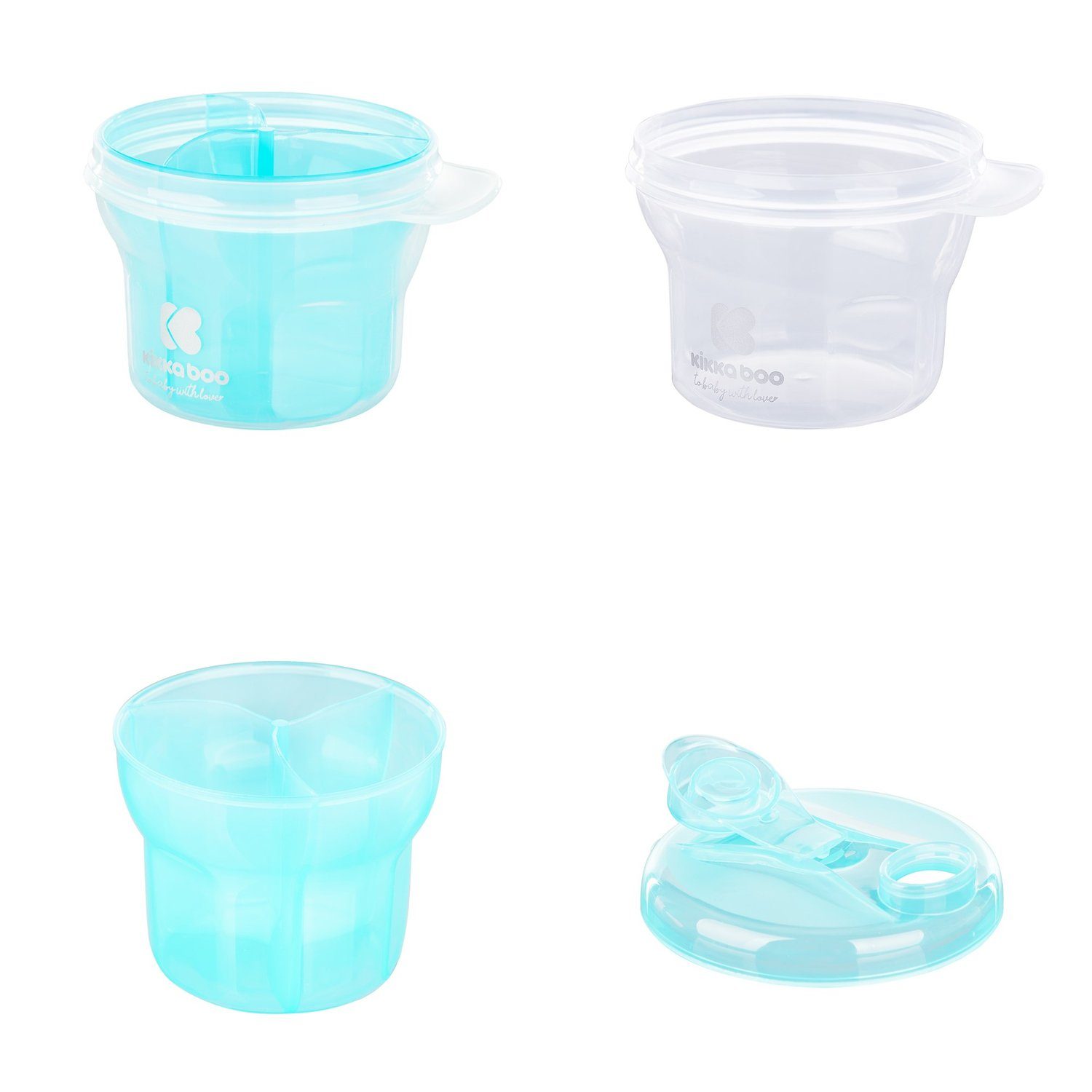 Milchpulver drei blau Ablagefächer, Vorratsdose Kunststoff, 1, 2 in Kikkaboo Snackbecher, Deckel Behälter