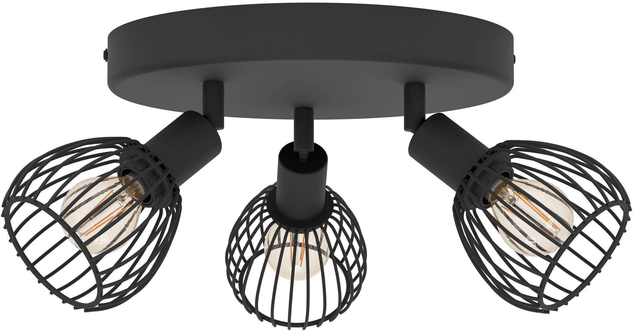 EGLO Deckenleuchte Sonnino Deckenlampe 3-fach, schwenkbare Spots, Metall, Deckenspot, E14, ohne Leuchtmittel, Spot - H18,5 x Ø25 cm - schwarz - 3X40W exkl.