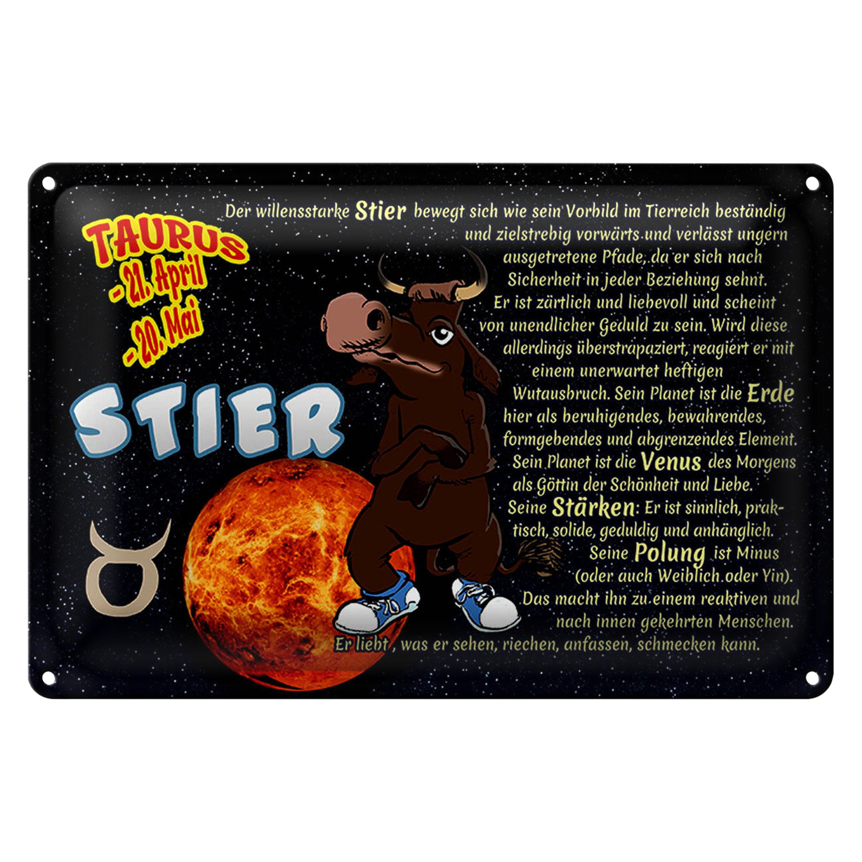 Roomando Metallschild Blechschild Sternzeichen 30x20cm Stier Planet Venus