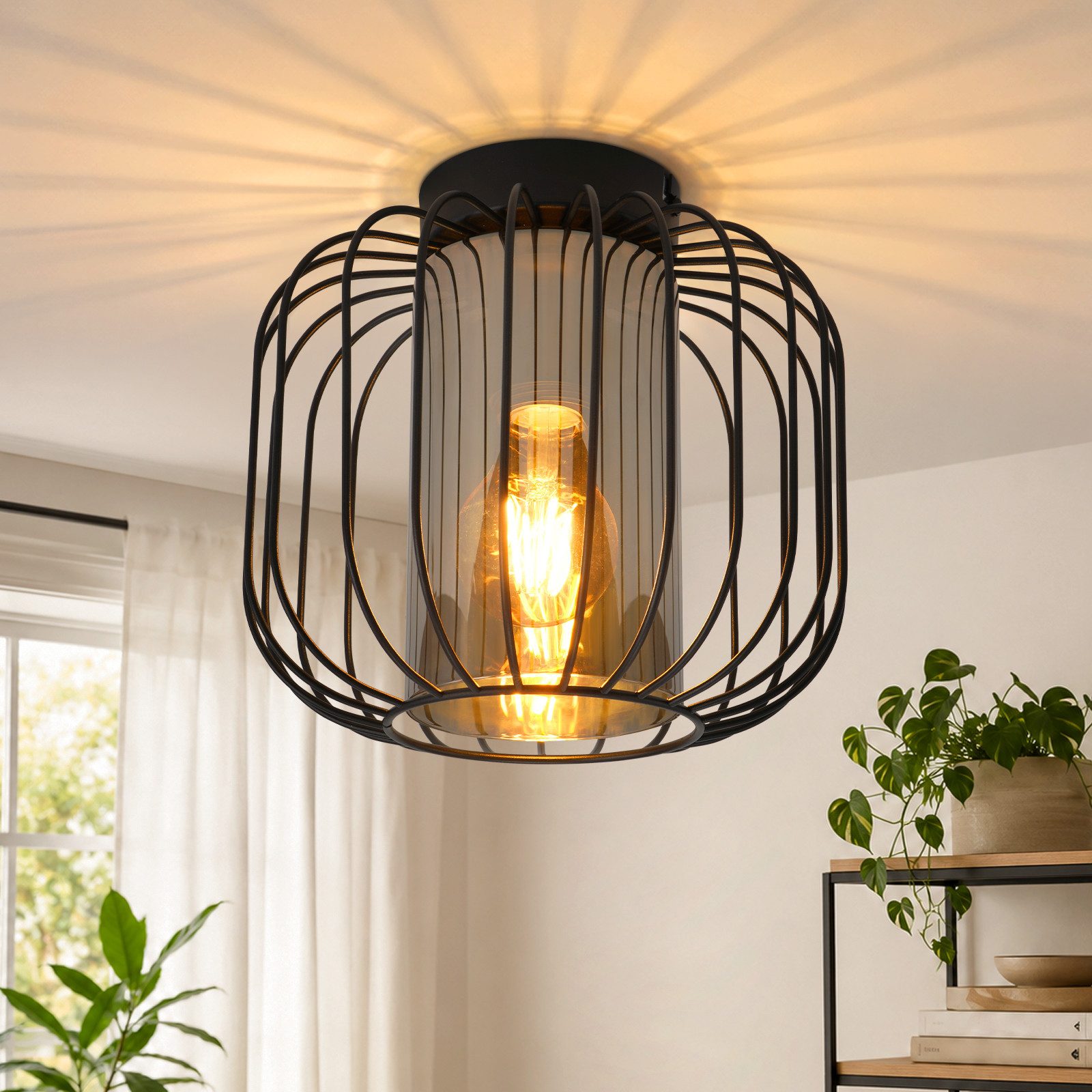 Nettlife Deckenleuchte Vintage 1 flammig E27 schwarzes Metall Glas Schirm Industrial Style, ohne Leuchtmittel, für Flur Schlafzimmer Küche Büro