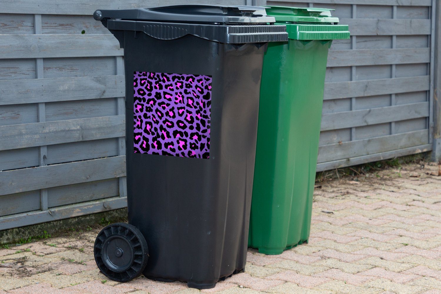 MuchoWow Wandsticker Pantherdruck - Lila (1 Sticker, - Neon Mülltonne, Mülleimer-aufkleber, Rosa St), Container, Abfalbehälter 